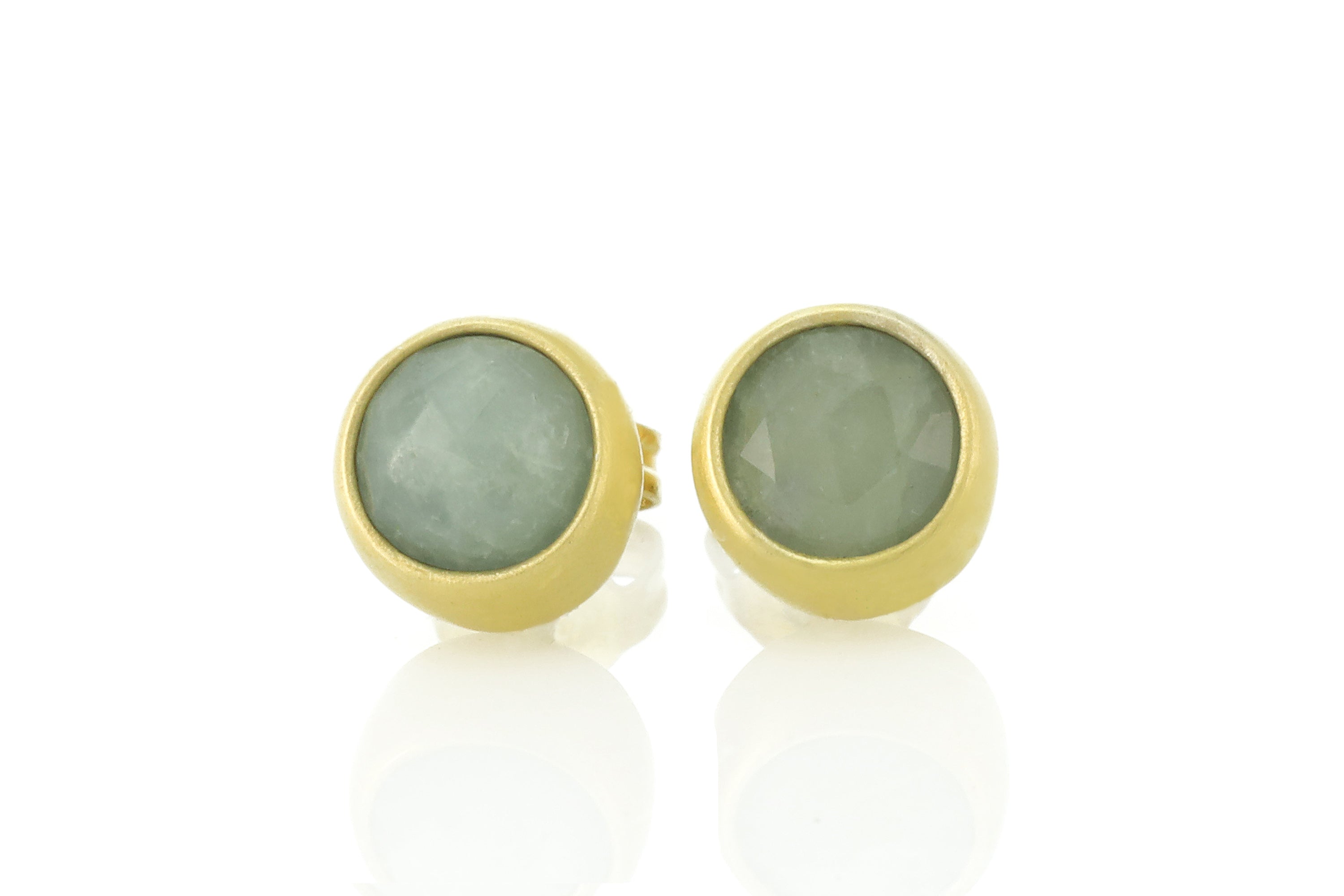 Dainty Round Aquamarine Gold Stud Earrings Earrings Anemone Limited