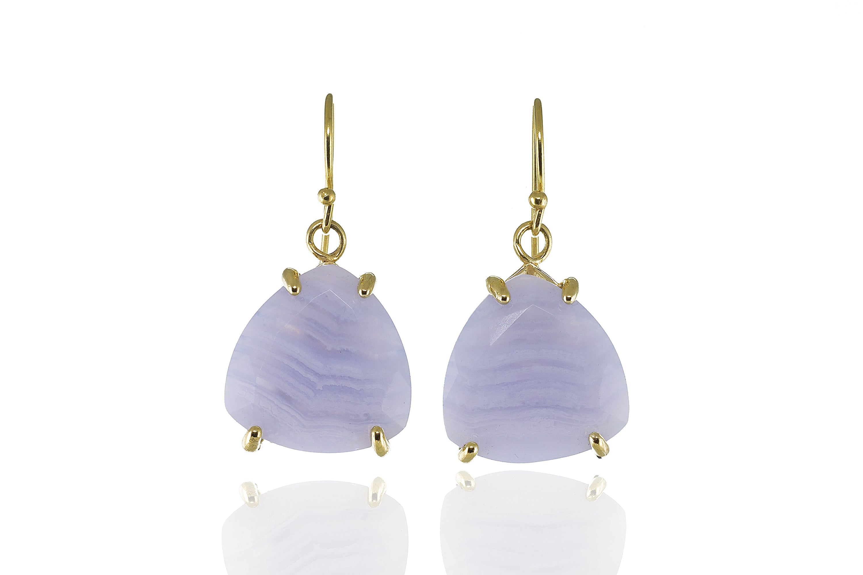 Trillion Shape Blue Lace Agate Gold Earrings Earrings Anemone Jewelry