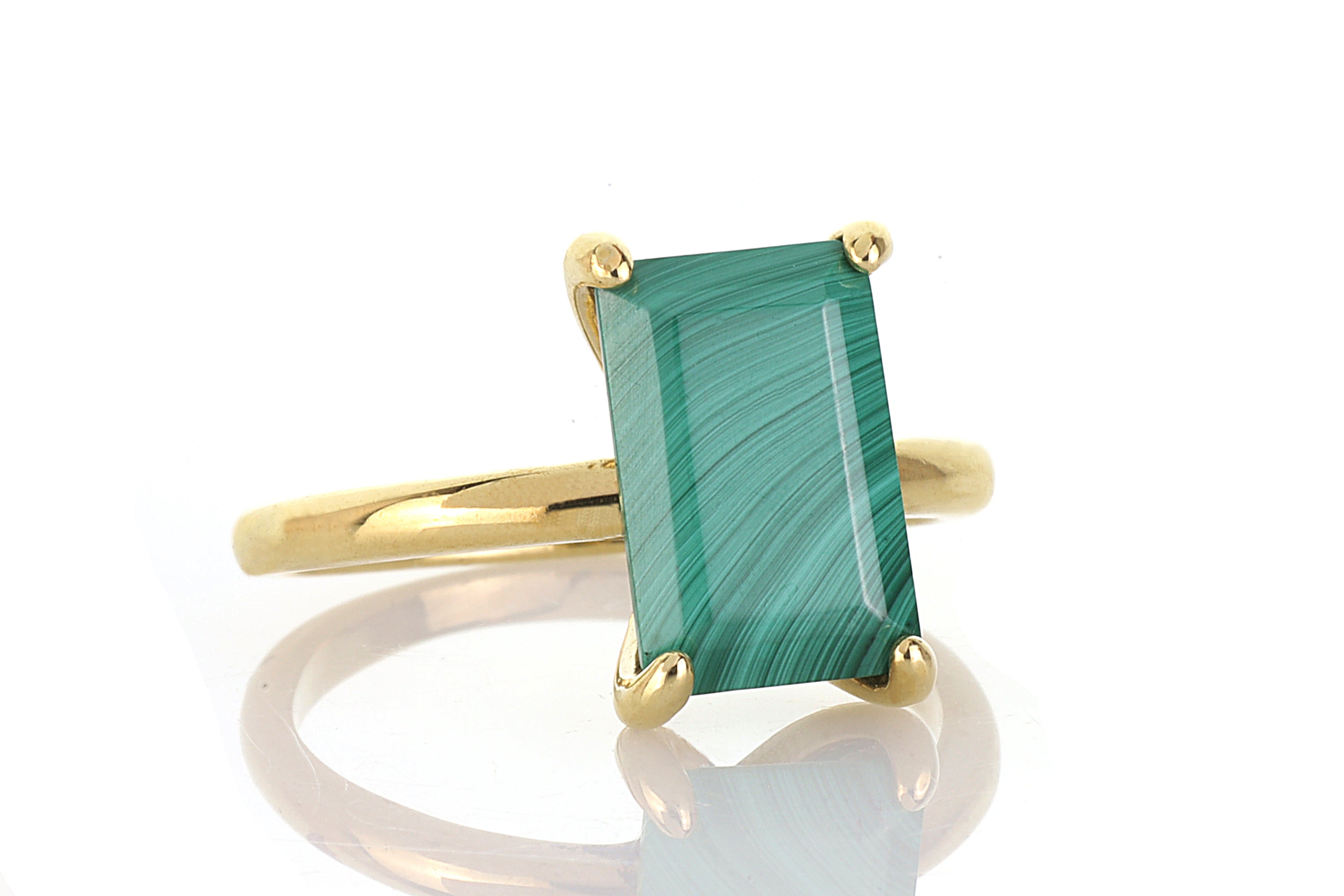 Handmade Malachite Rectangle Gold Stacking Ring Rings Anemone Unique