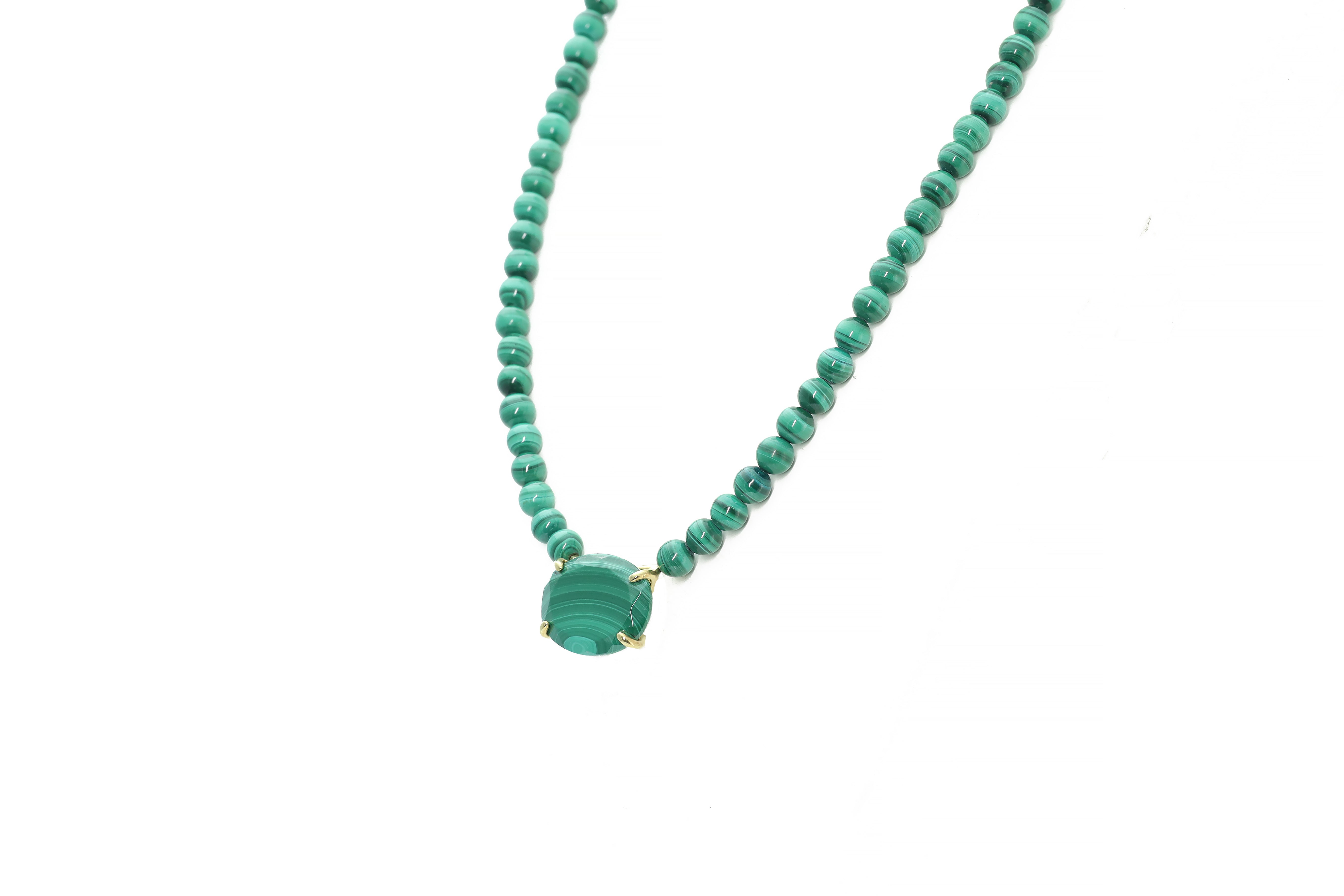 Beaded Malachite Gemstone Gold Necklace necklaces Anemone Jewelry