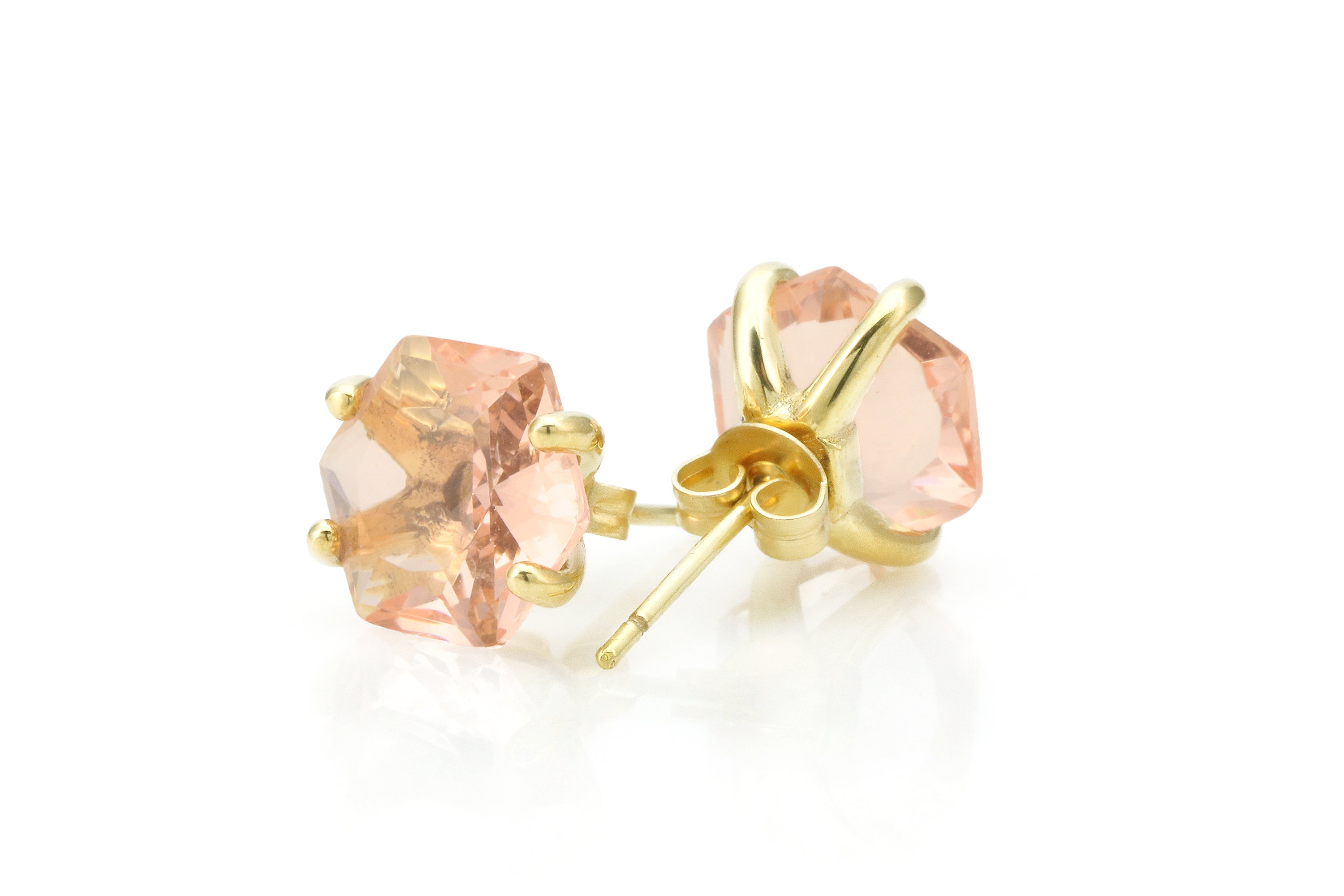 14k Gold Morganite Hexagon Cut Stud Earrings Earrings Anemone Unique