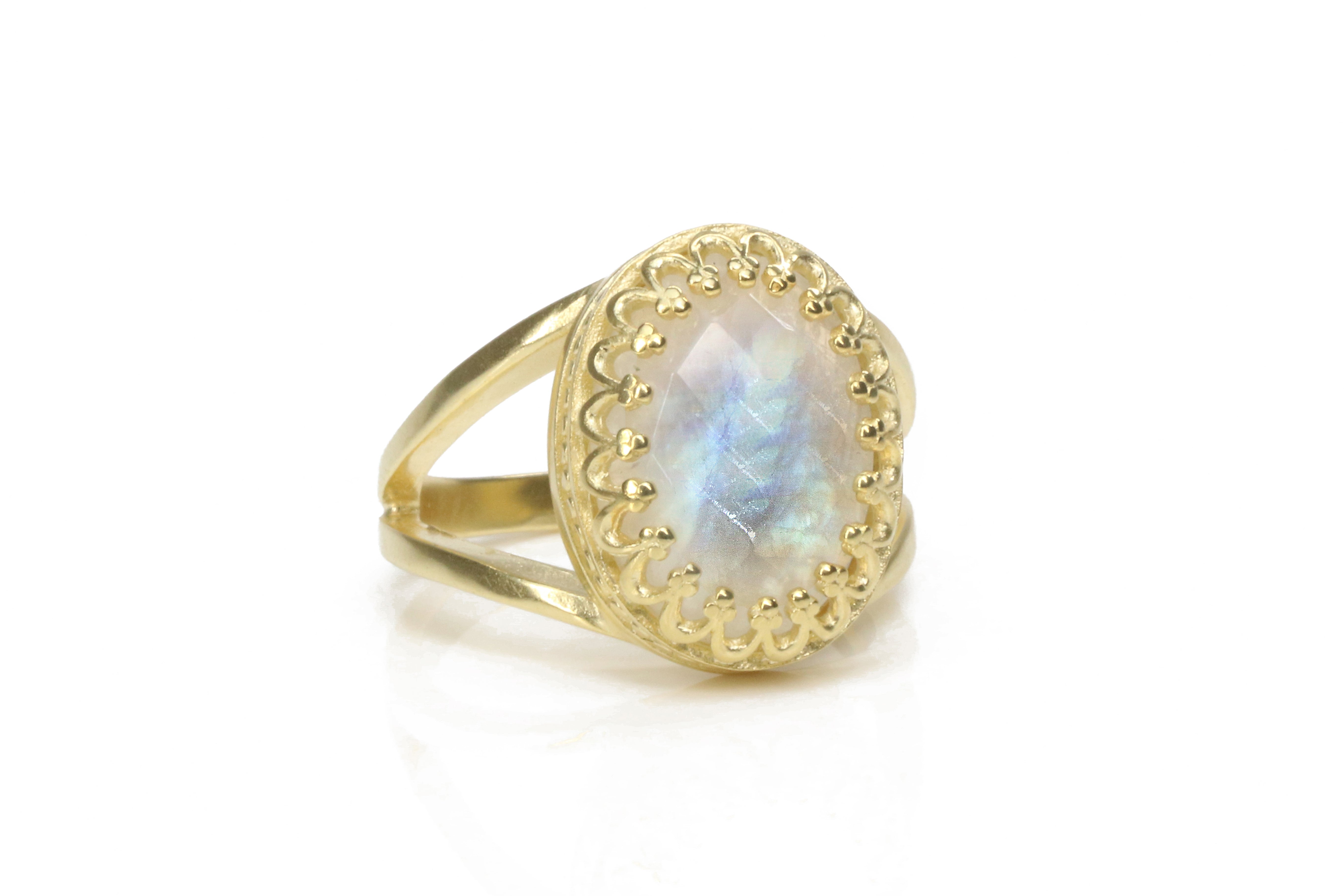 Delicate White Moonstone Ring in 14k Gold Rings Anemone Jewelry
