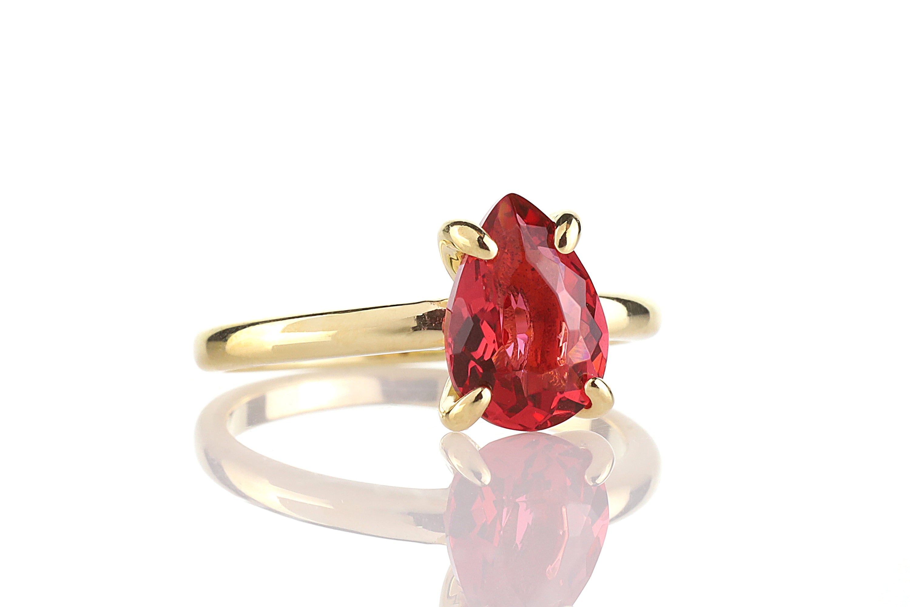 Pear Cut Pink Tourmaline Solitaire 18k Gold Ring Rings Anemone Unique