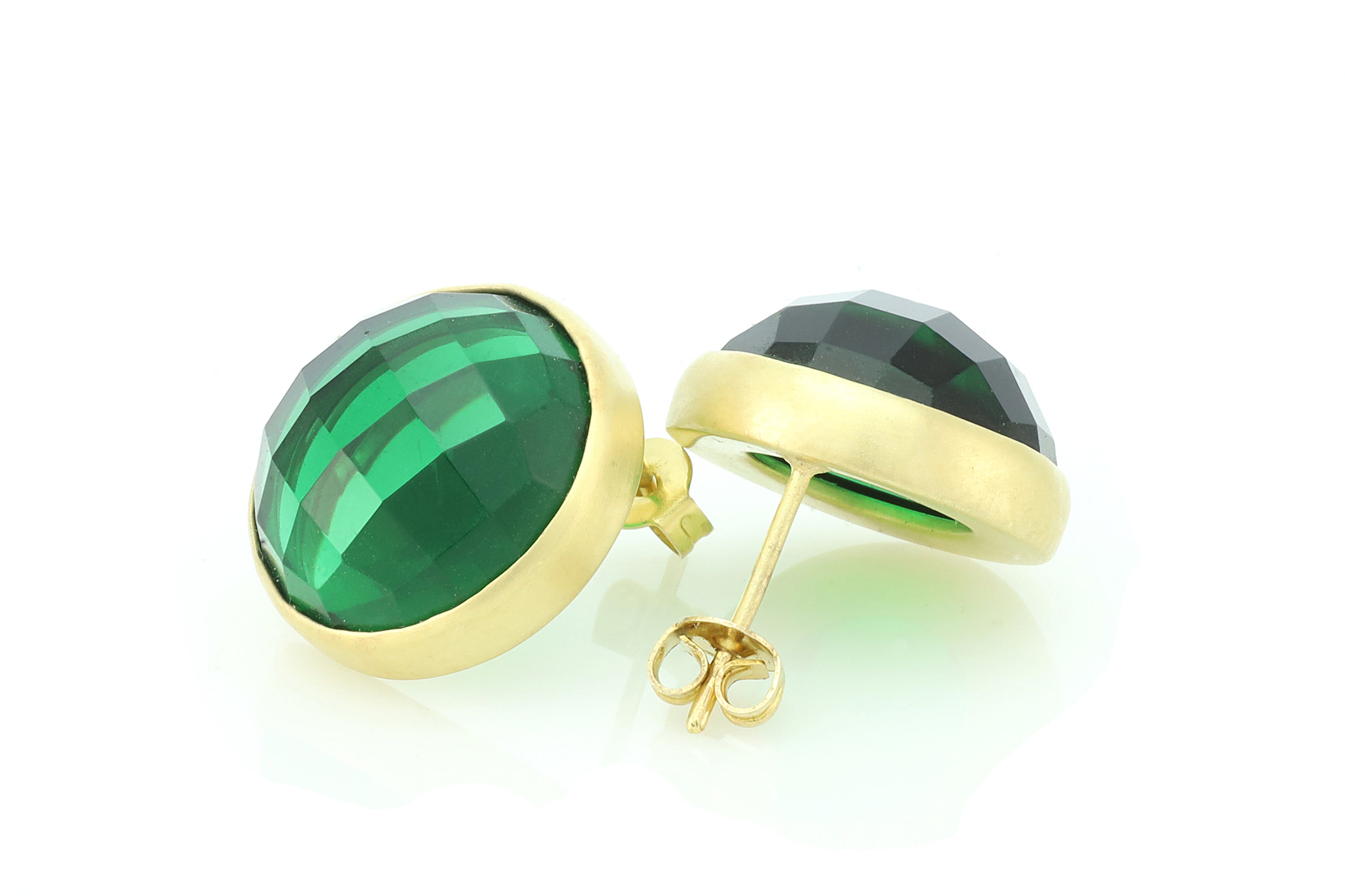 Big Round Bezel Set Emerald Gold Earrings Earrings Anemone Limited