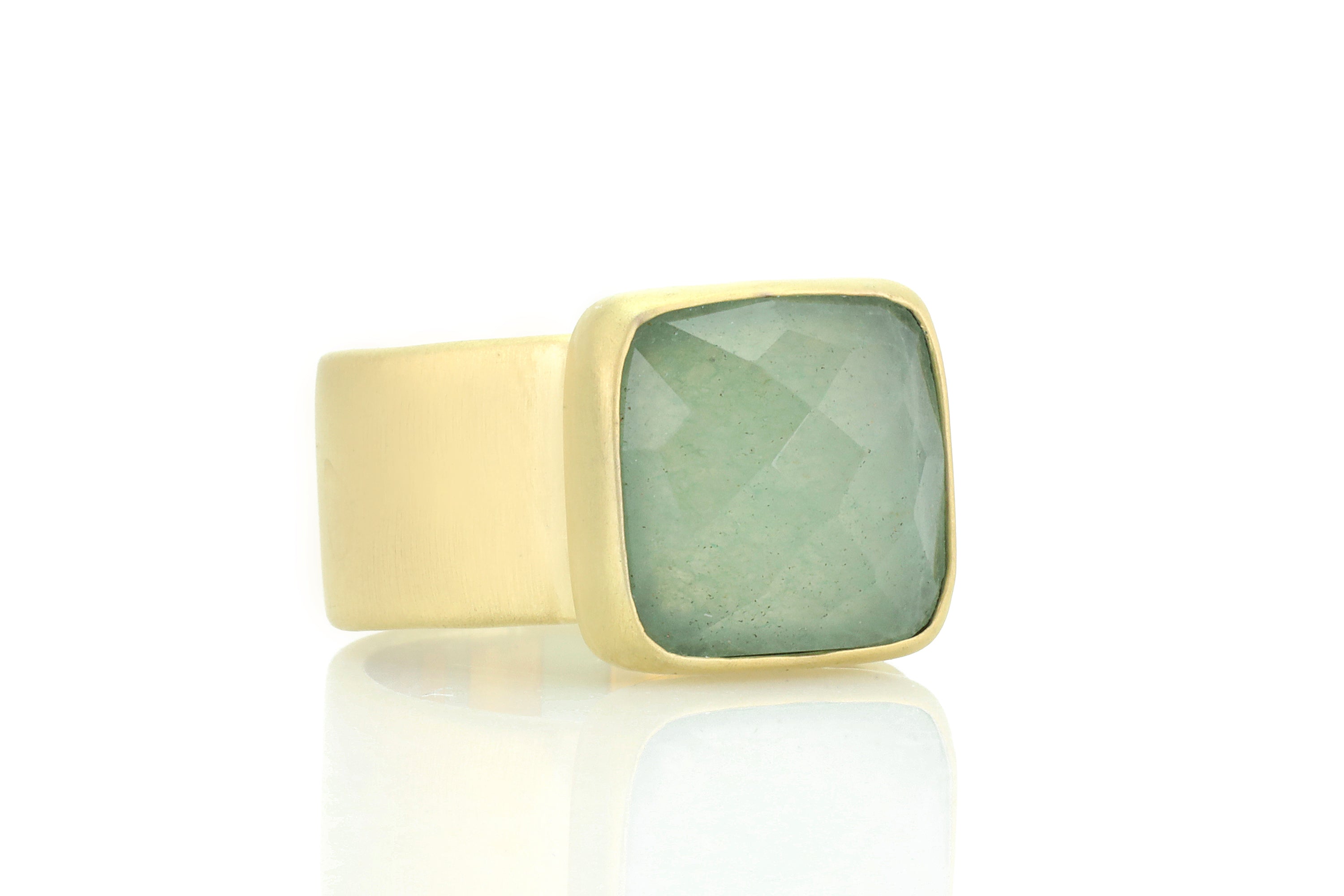 Thick Band Bezel Set Green Aventurine Gold Ring Rings Anemone Limited