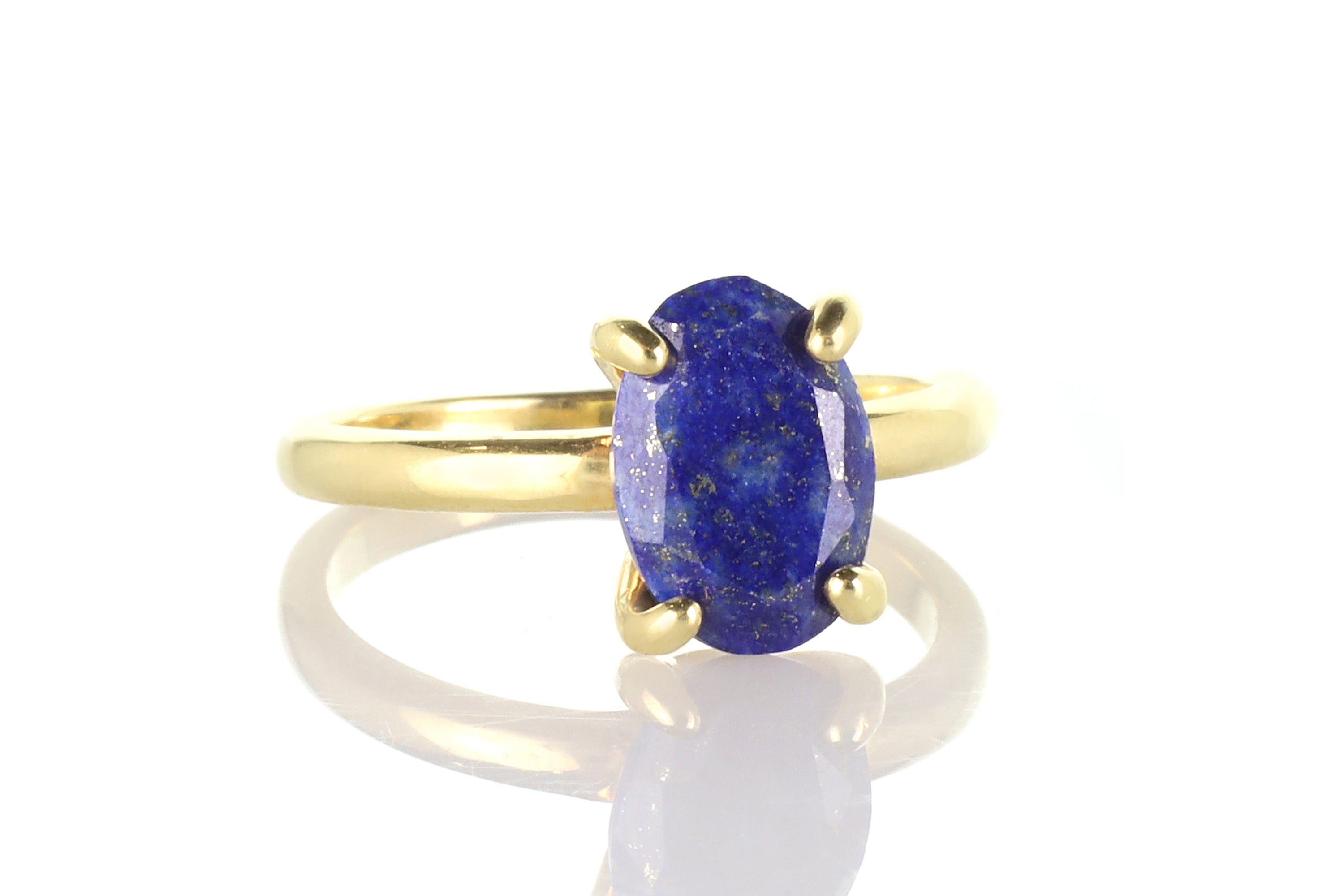 14K Gold Stackable Lapis Oval Gemstone Ring Rings Anemone Unique