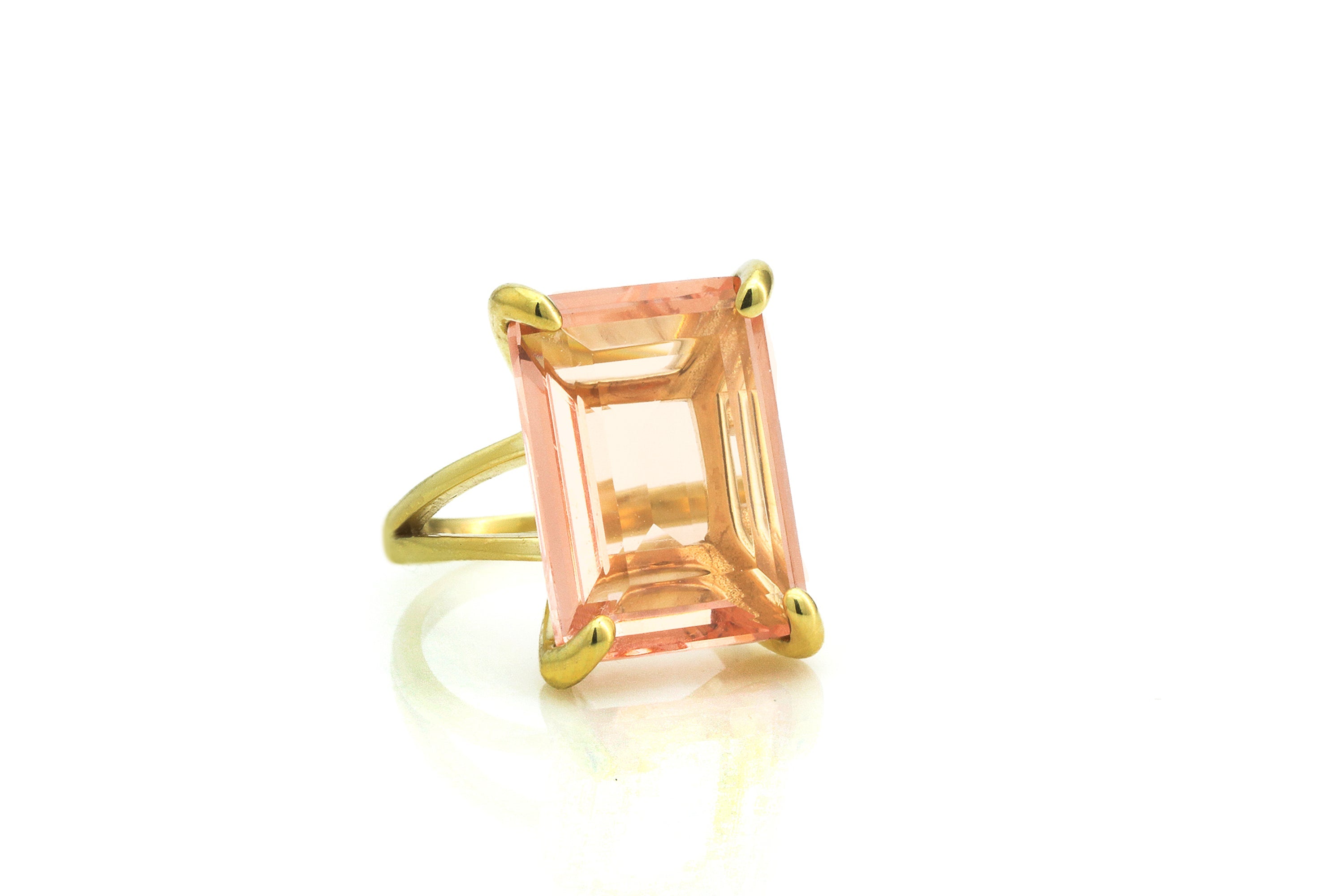 Large Rectangle Morganite Gold Ring Rings Anemone Jewelry