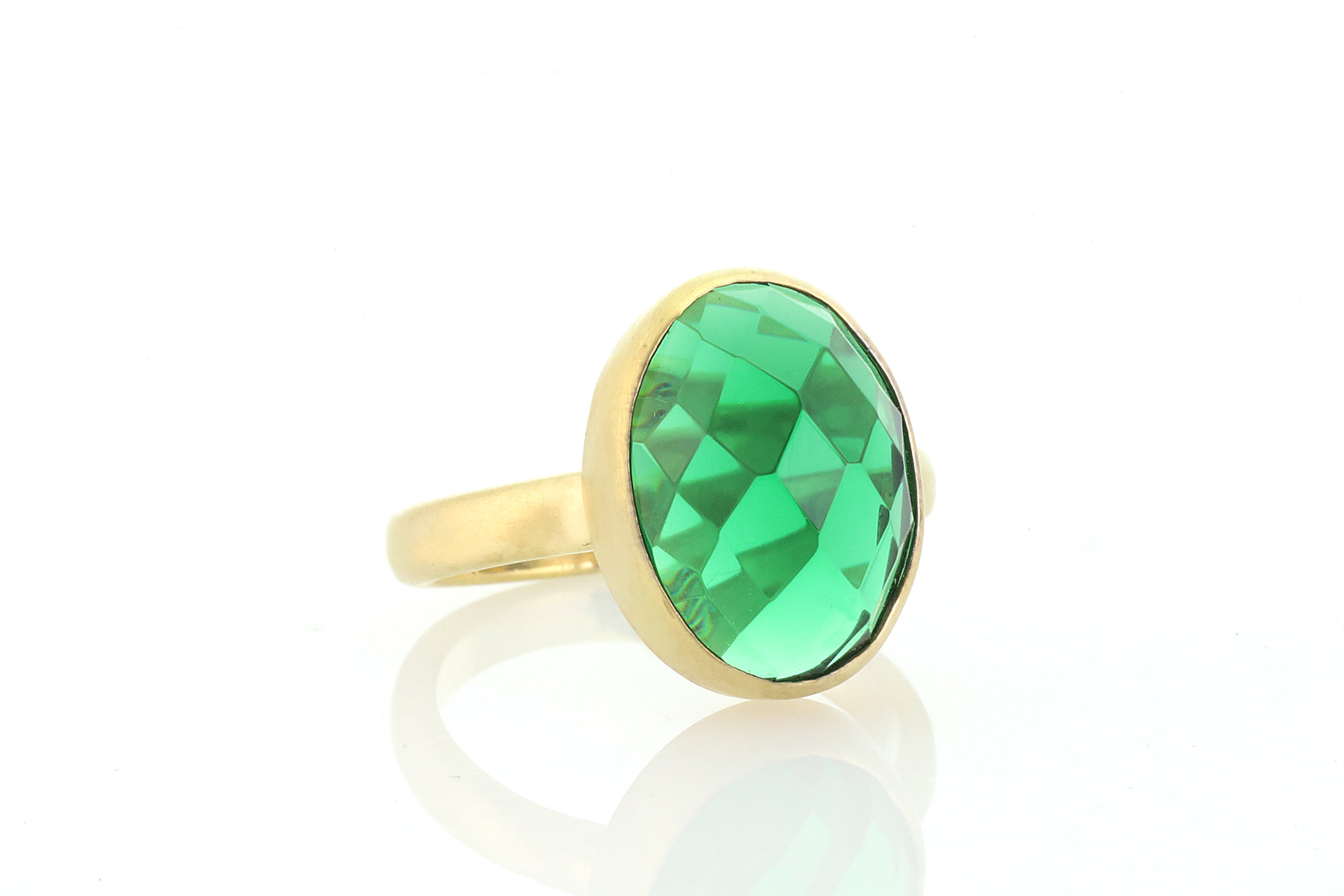Matte Finish Oval Cut Bezel Emerald Ring in Gold Rings Anemone Limited