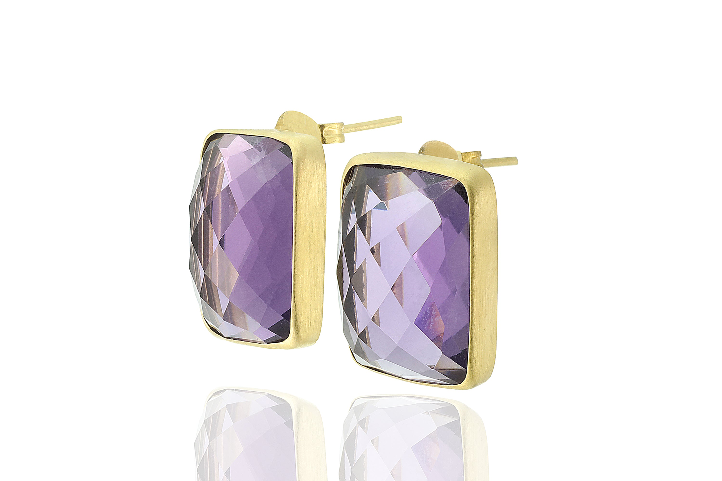 Gold Filled Rectangle Amethyst Stud Earrings Earrings Anemone Limited
