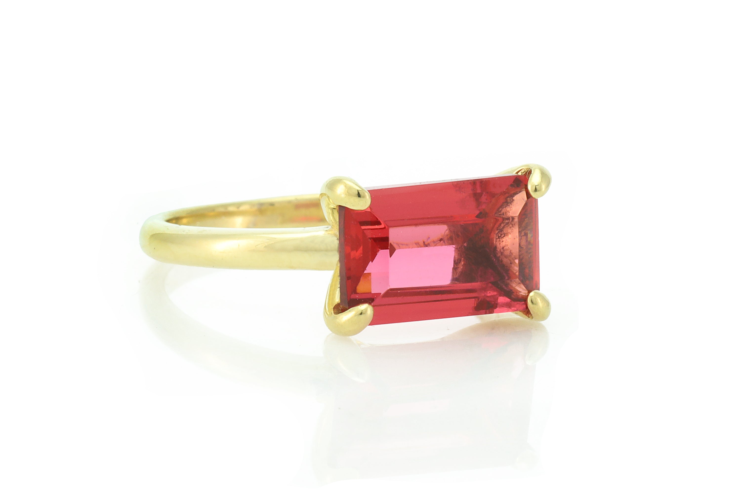 Horizontal Set Pink Tourmaline Rectangle Gold Ring Rings Anemone Unique