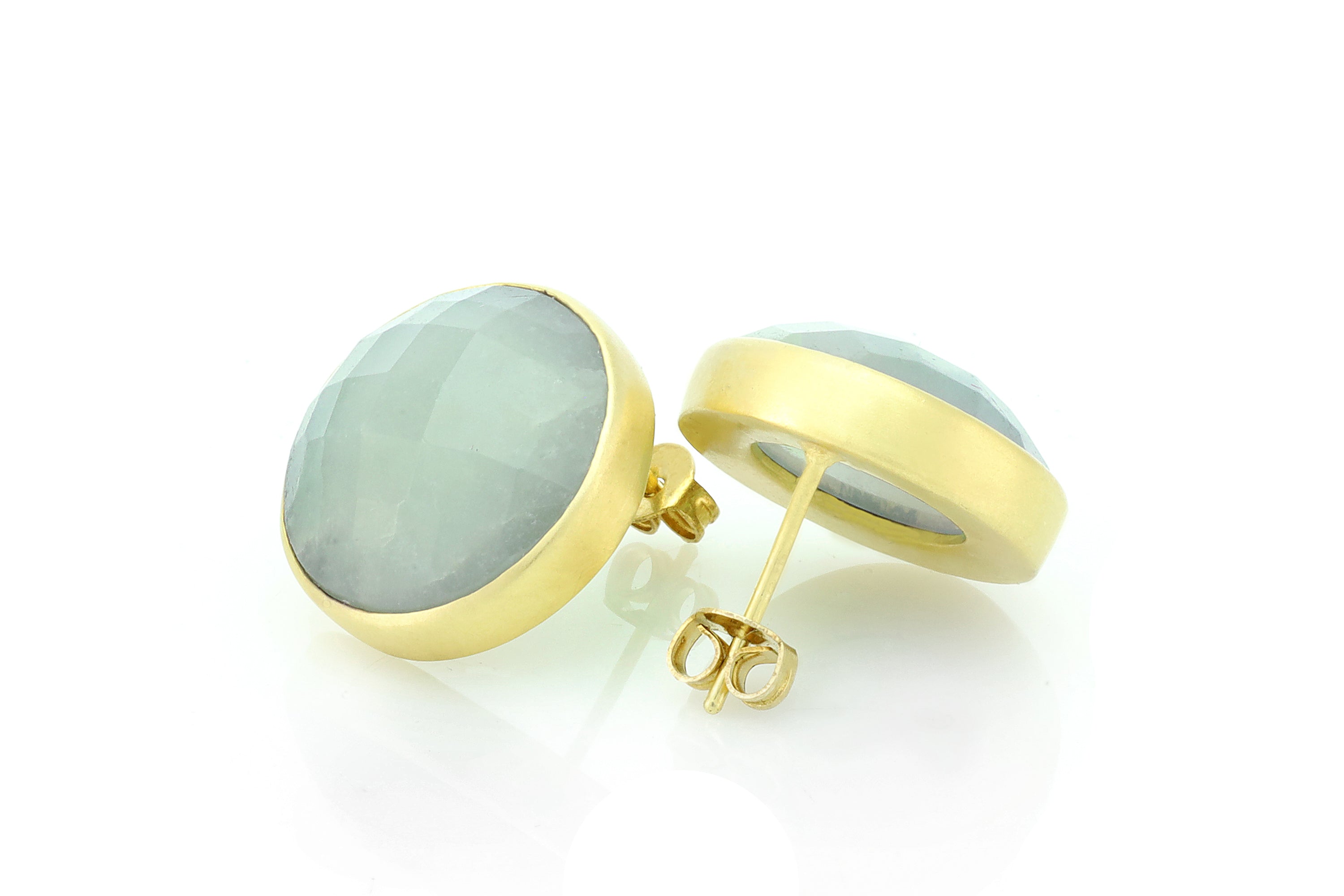 Round Semiprecious Aquamarine Gold Earrings Earrings Anemone Limited