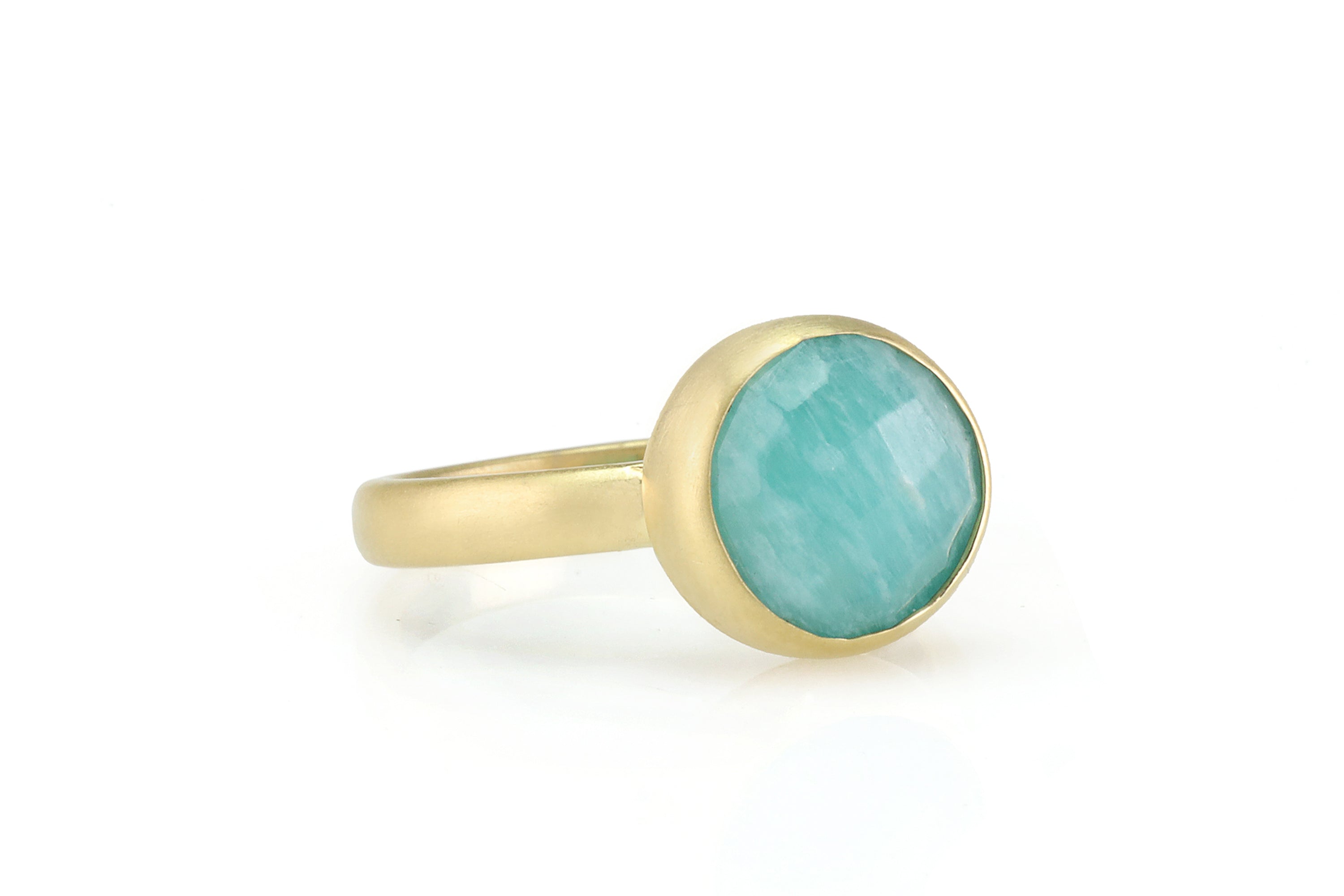 Gold Bezel Ring with Round Cut Amazonite Rings Anemone Limited