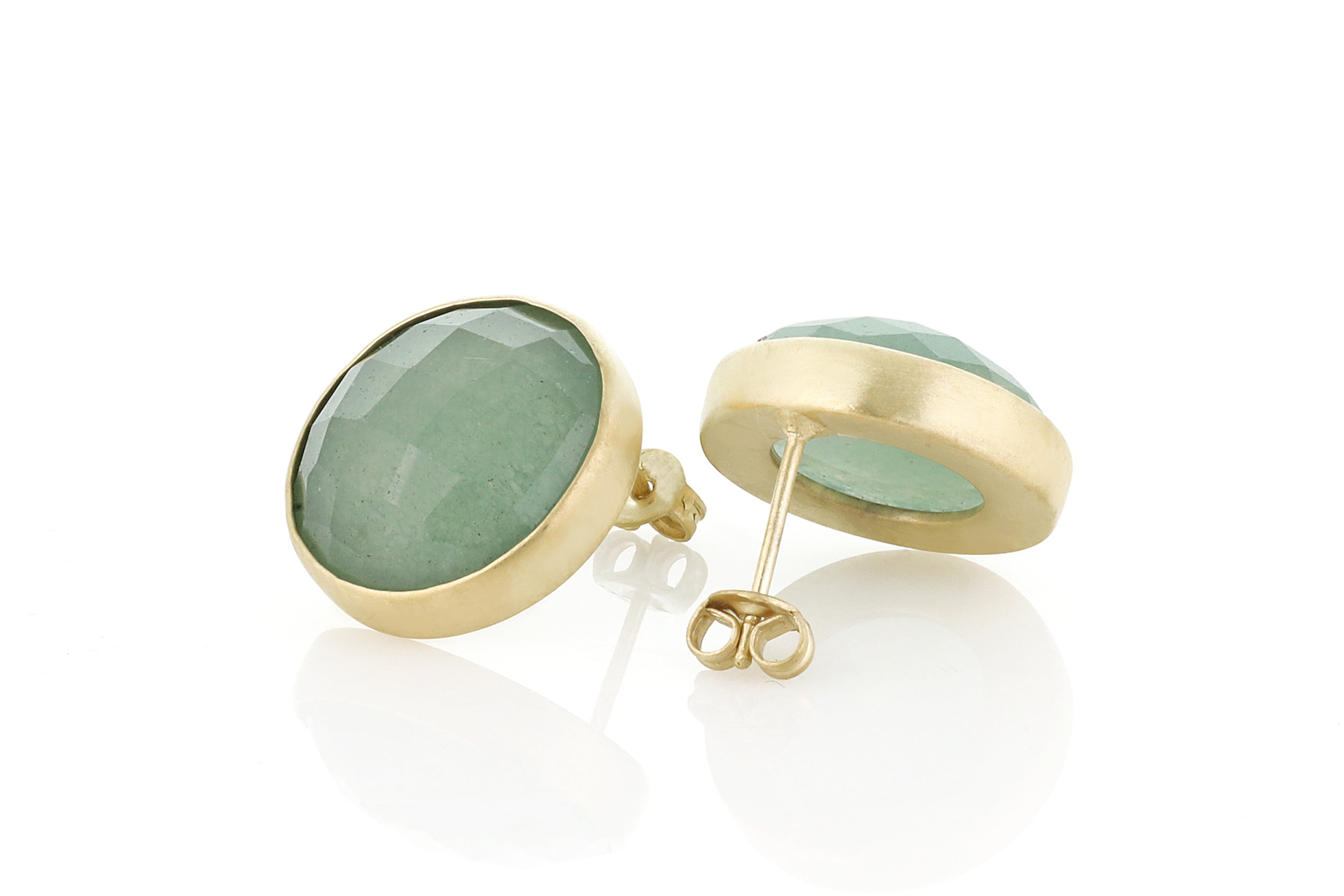 Green Aventurine Gemstone Gold Stud Earrings Earrings Anemone Limited