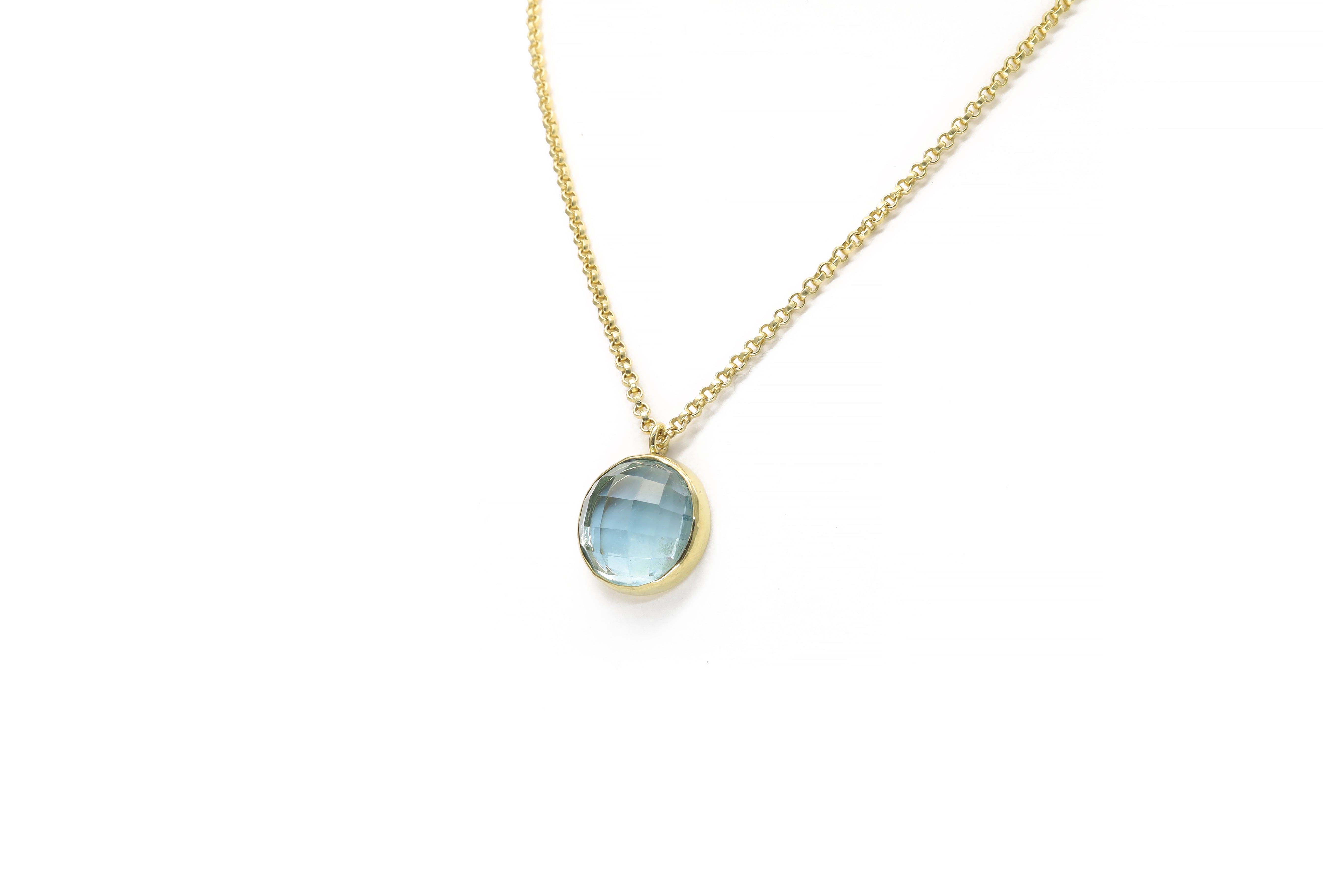 Blue Topaz Round Bezel Pendant Necklace in Gold necklaces Anemone Limited