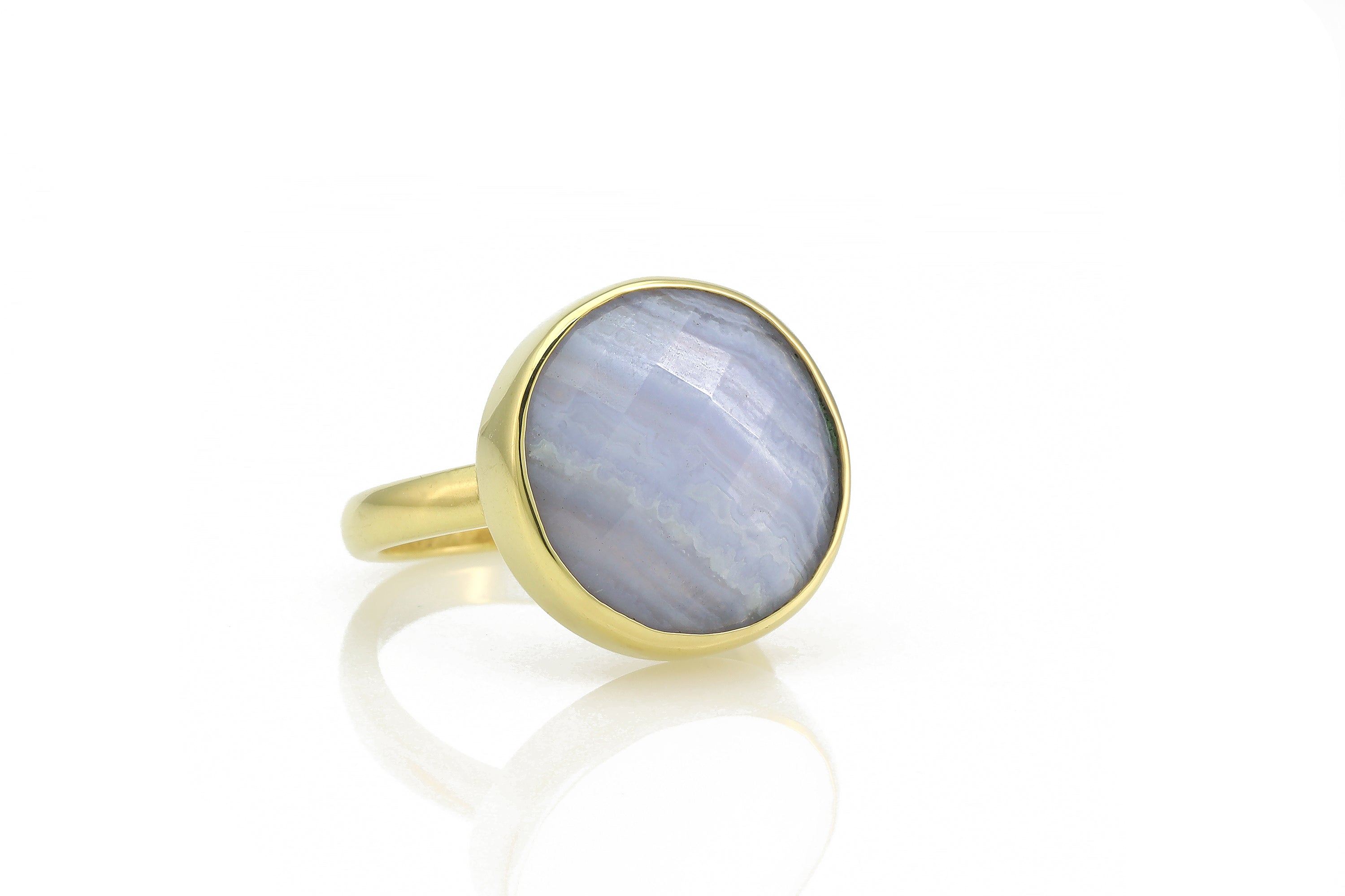 Unique Bezel Set Blue Lace Agate Ring in Gold Rings Anemone Limited