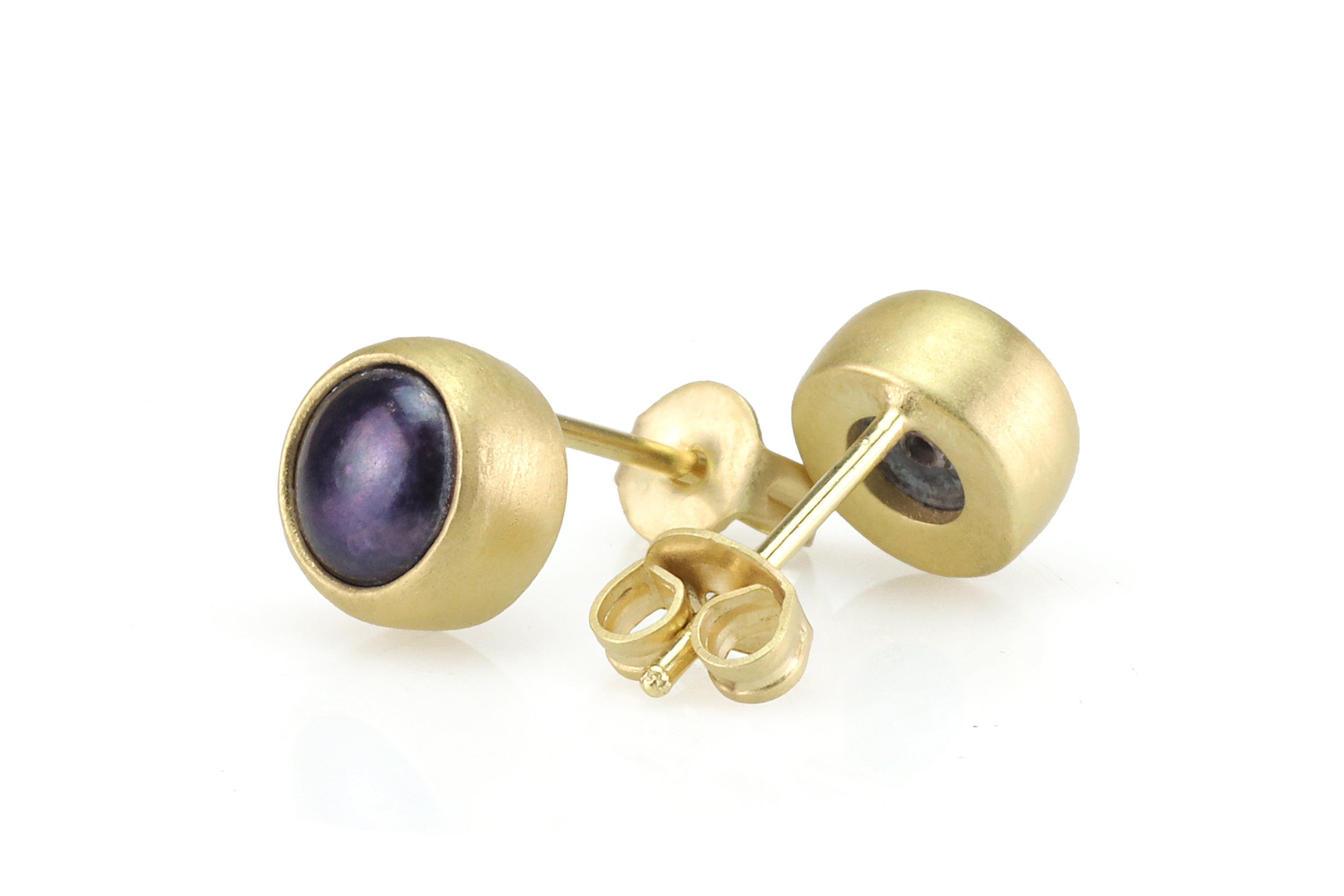 Gold Round Black Pearl Stud Bezel Earrings Earrings Anemone Limited