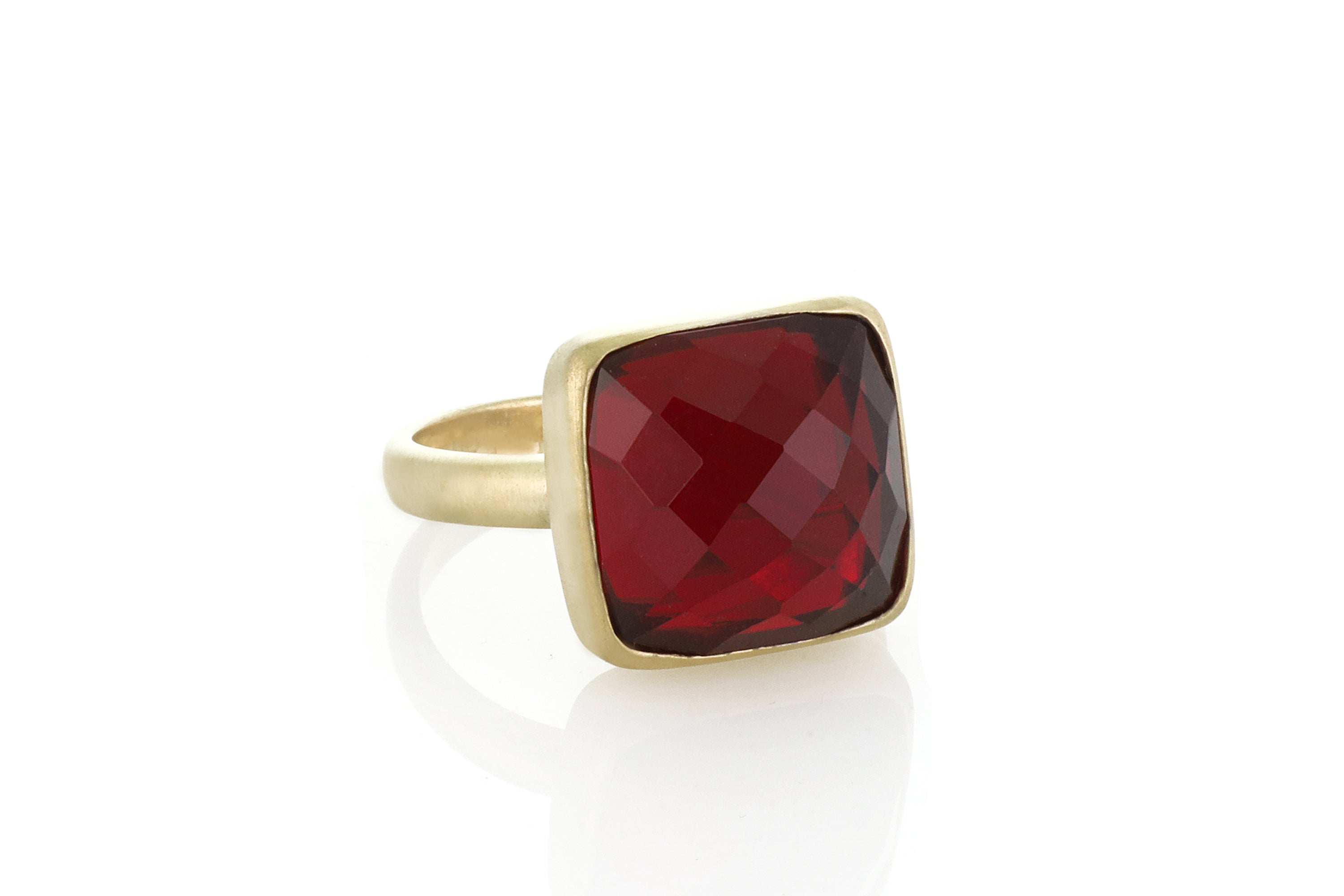 Square Faceted Garnet Bezel Set Gold Ring Rings Anemone Limited