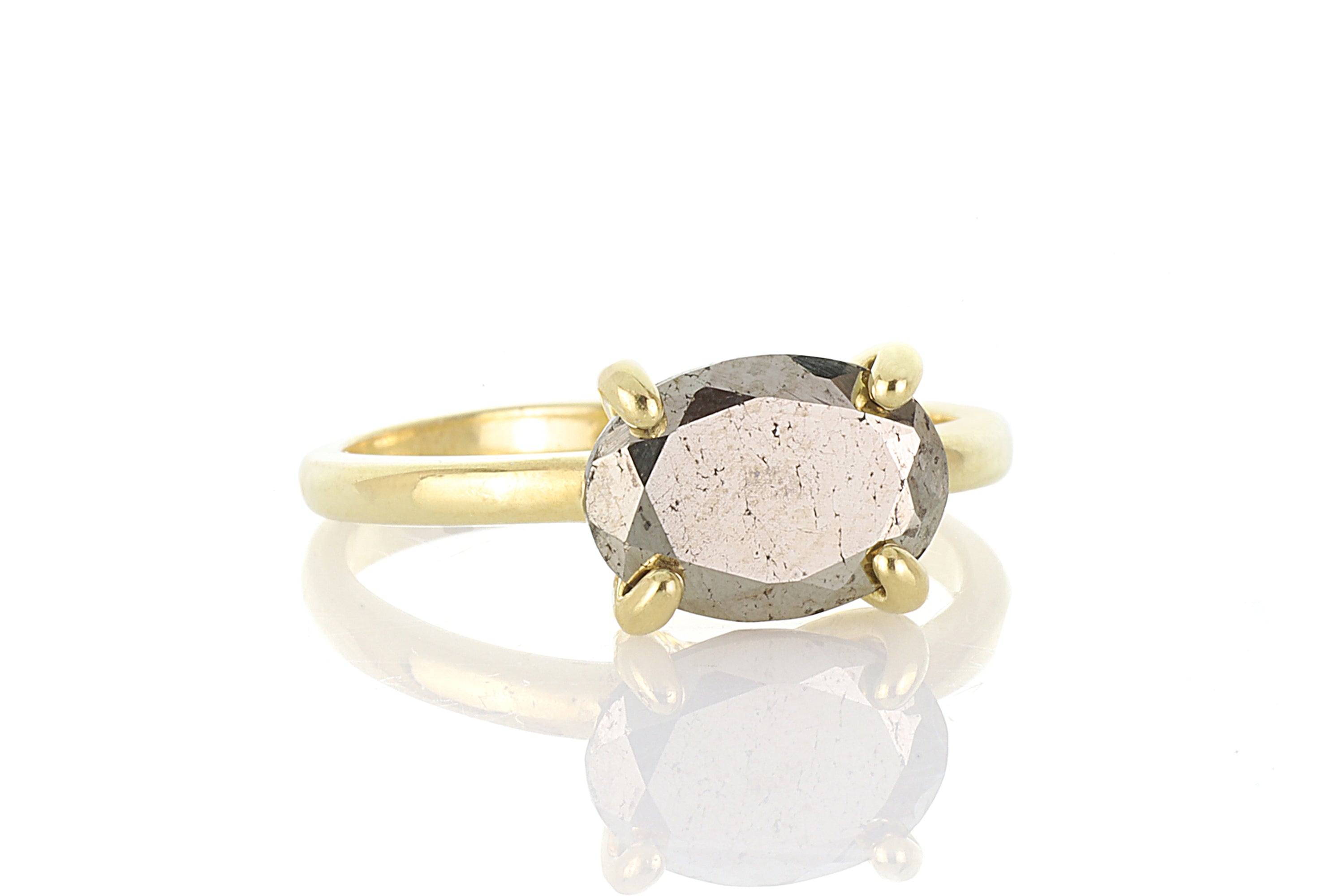 Stackable Gold Cocktail Oval Cut Pyrite Gemstone Ring Rings Anemone Unique