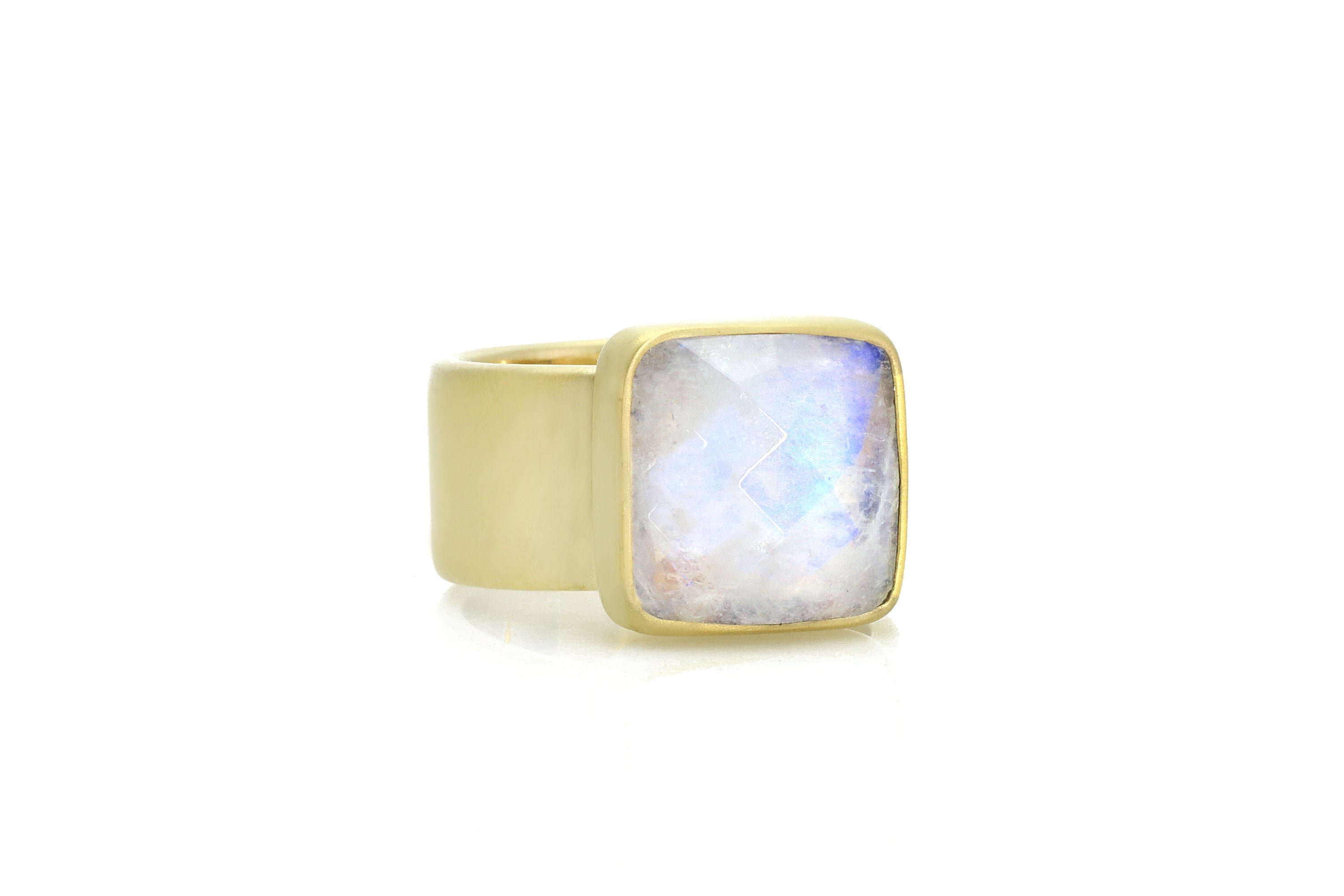 Square Cut Moonstone Thick Wide Band Gold Ring Rings Anemone Limited