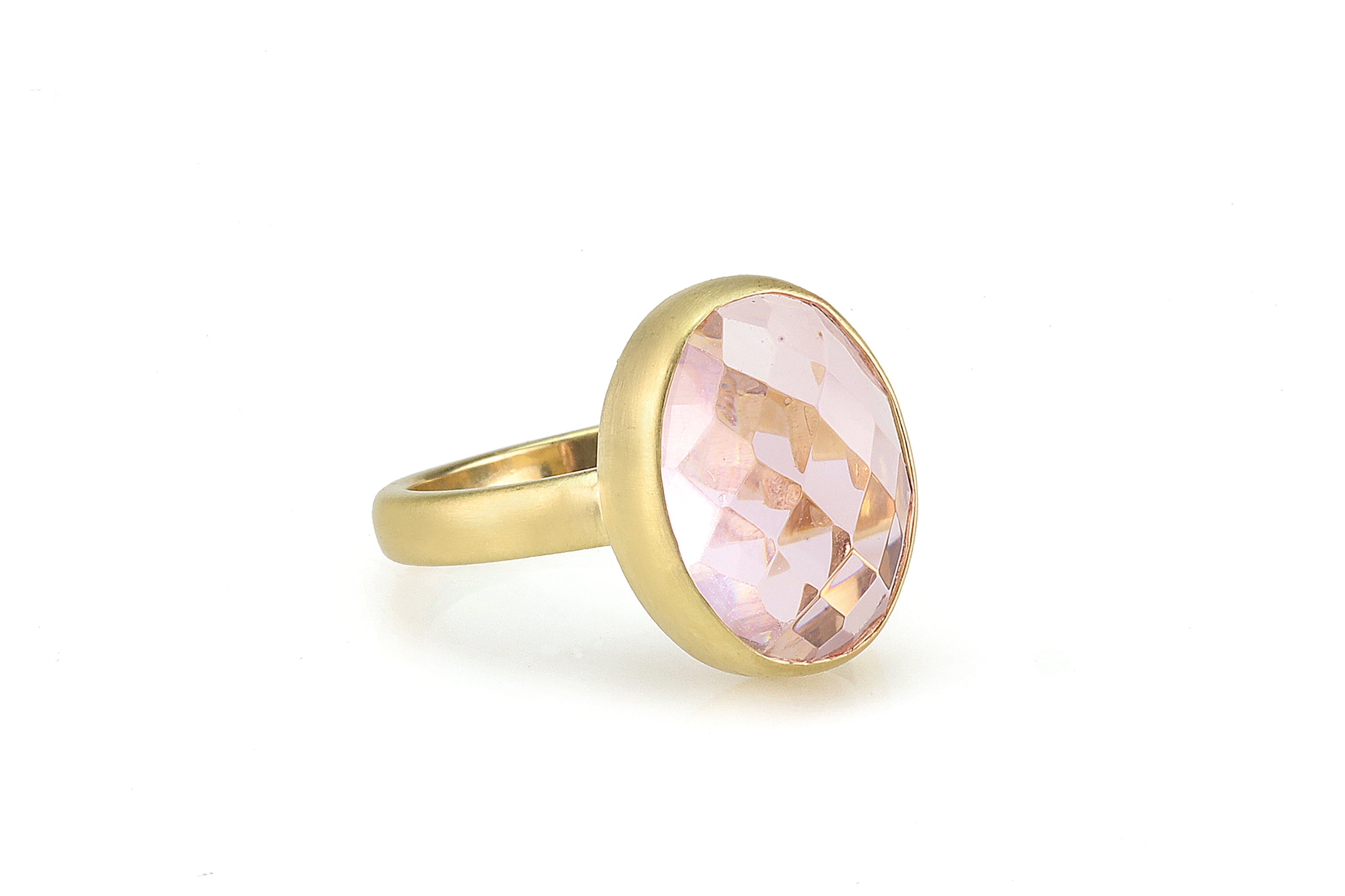 Pink Rose Quartz Oval Gemstone Gold Ring Rings Anemone Limited