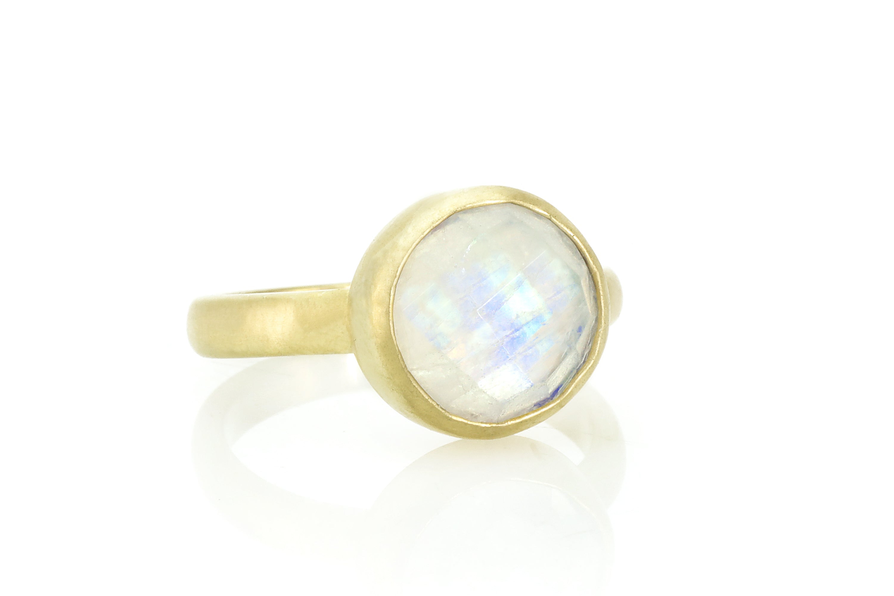 Round 14k Gold Rainbow Moonstone Bezel Set Ring Rings Anemone Limited