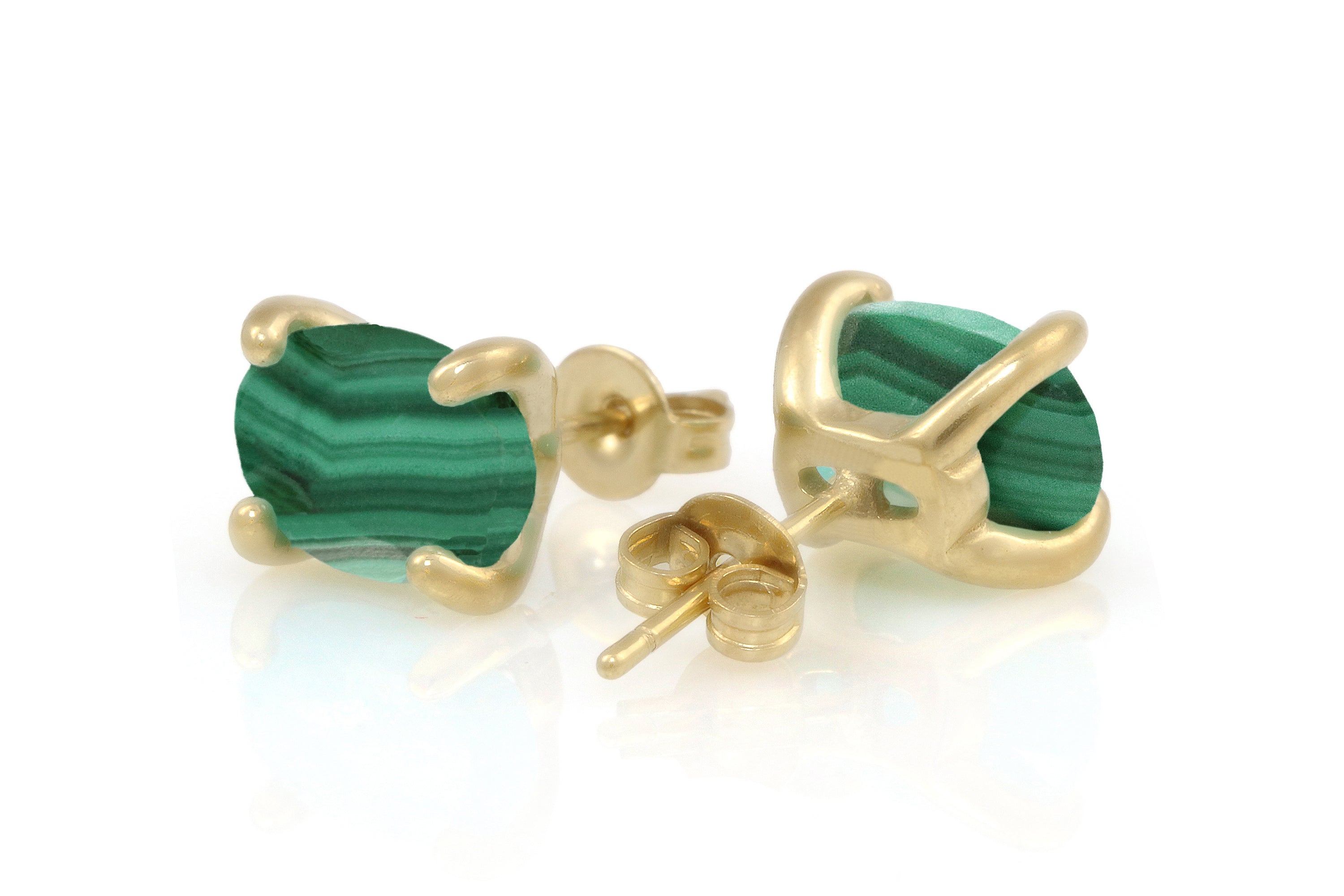 Vibrant Oval Malachite Gold Earrings Earrings Anemone Unique