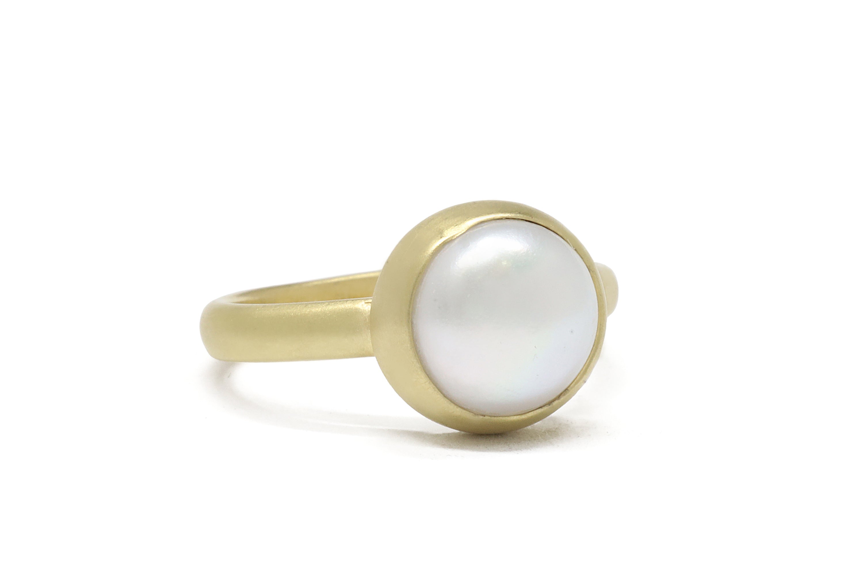 Rose Gold Bezel Set White Freshwater Pearl Ring Rings Anemone Limited