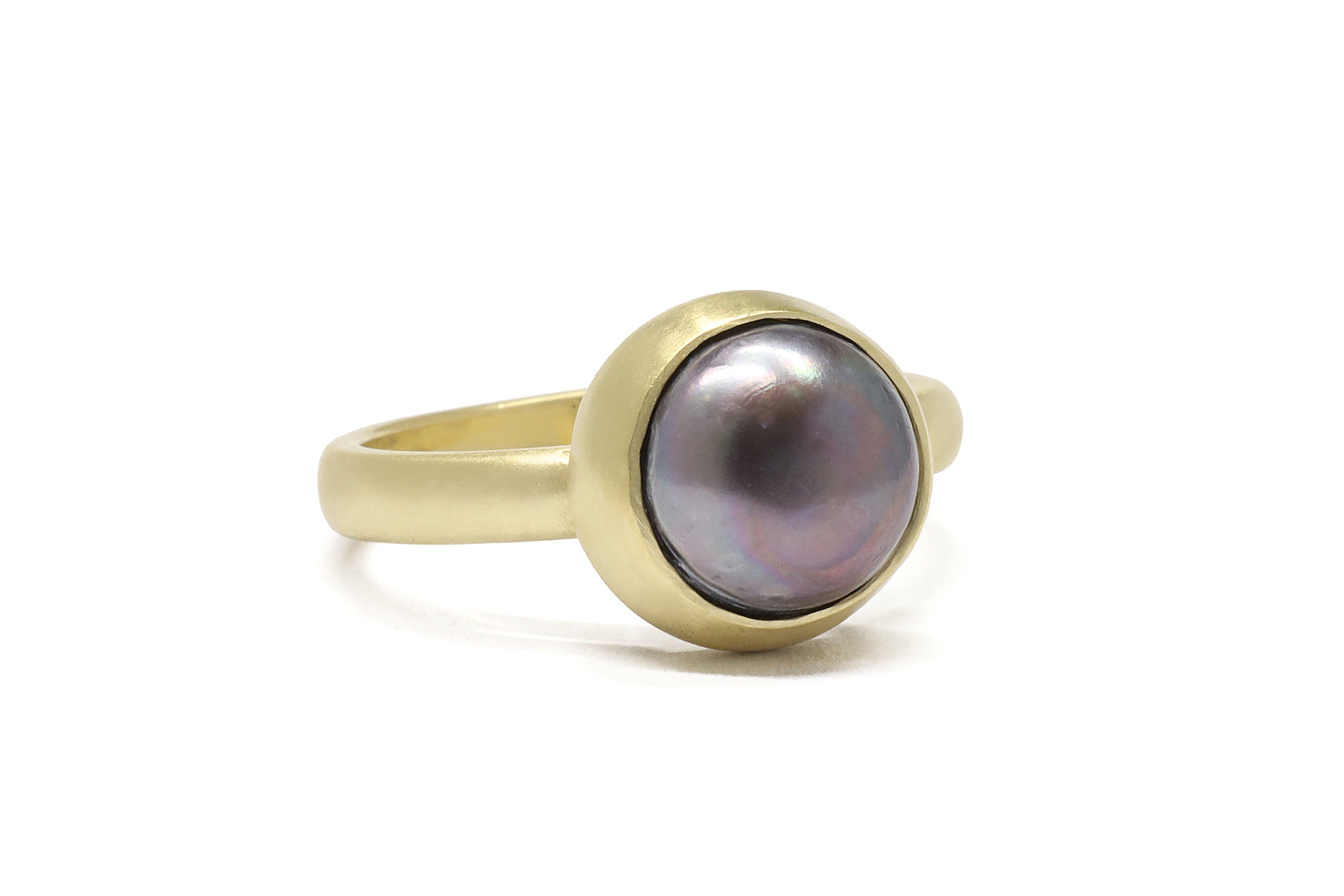 Black Pearl Round Bezel Set Gold Ring Rings Anemone Limited