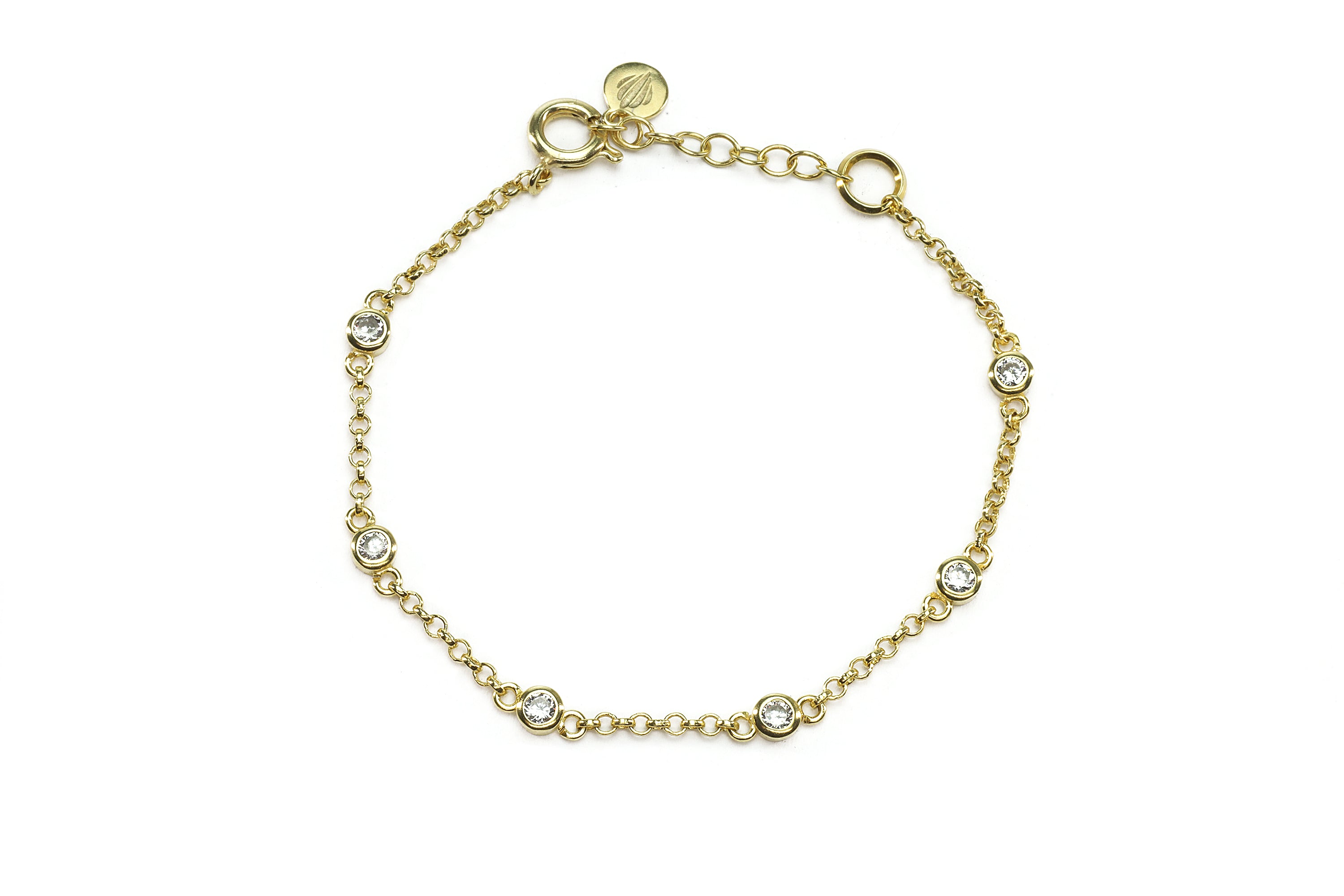 Minimalist Gold Chain Bracelet with Cubic Zirconia Charms Bracelets Anemone Unique