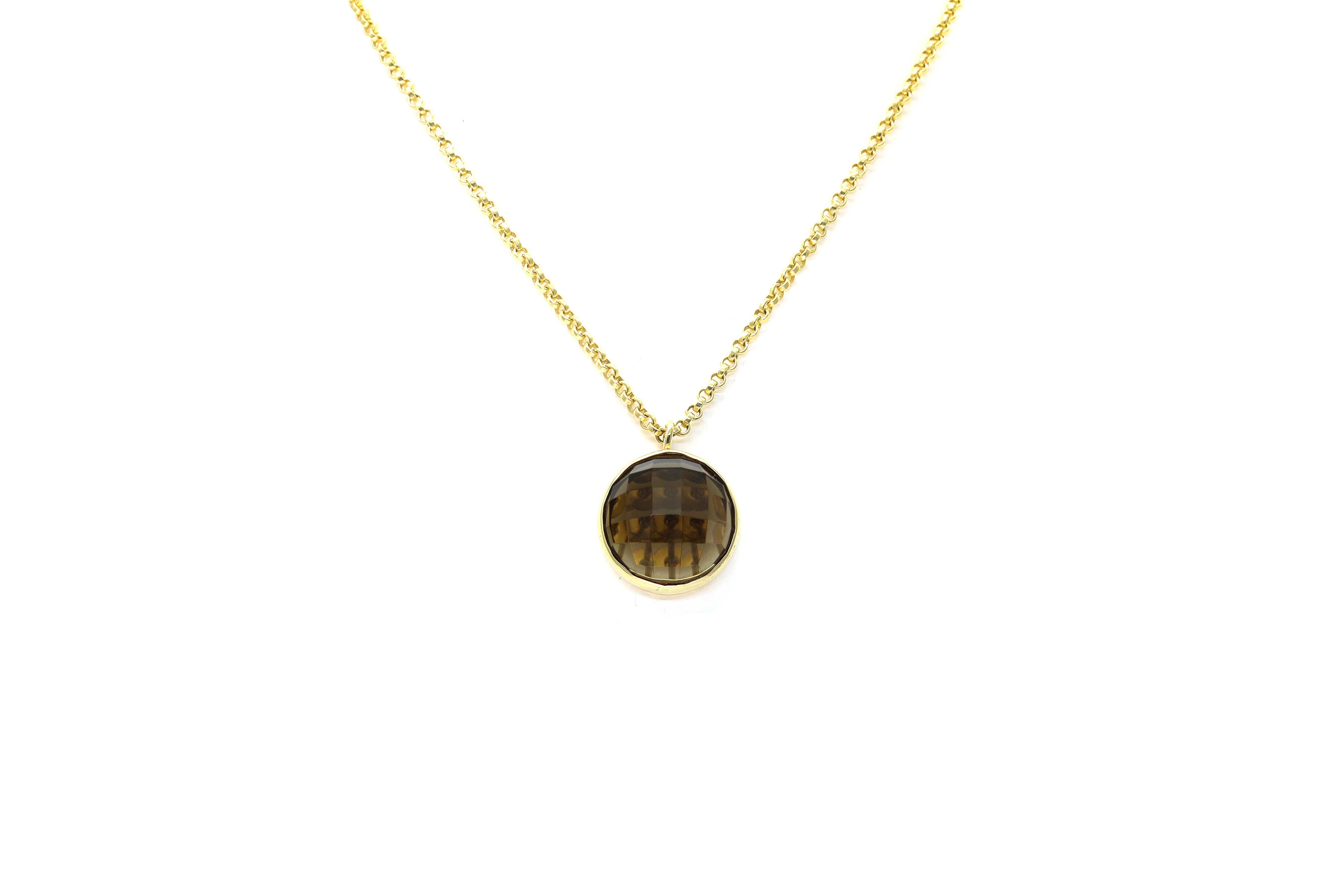 Bezel Set Brown Smoky Quartz Round Pendant Necklace necklaces Anemone Limited