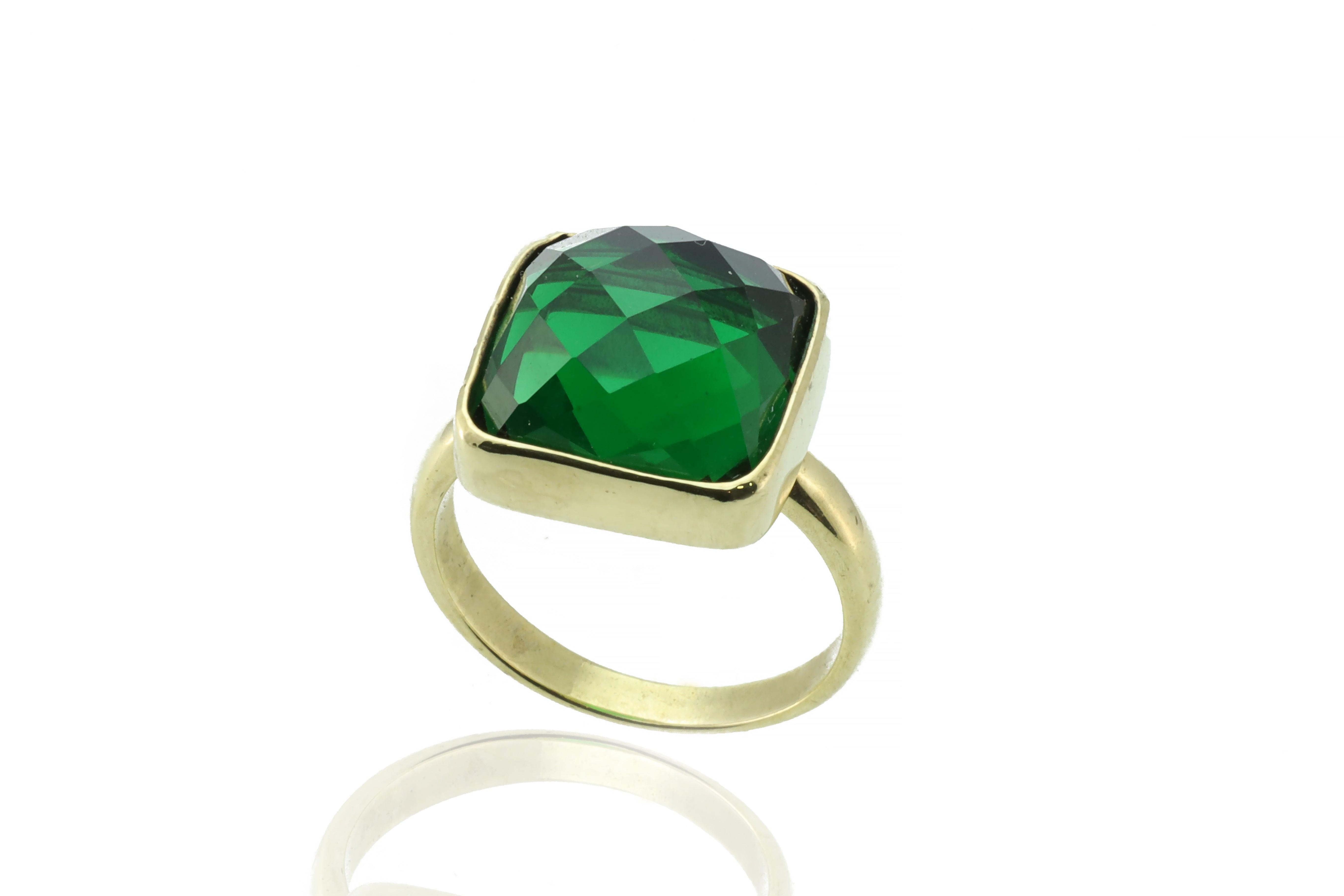 Square Cut Bezel Set Emerald Gemstone Gold Ring Rings Anemone Limited