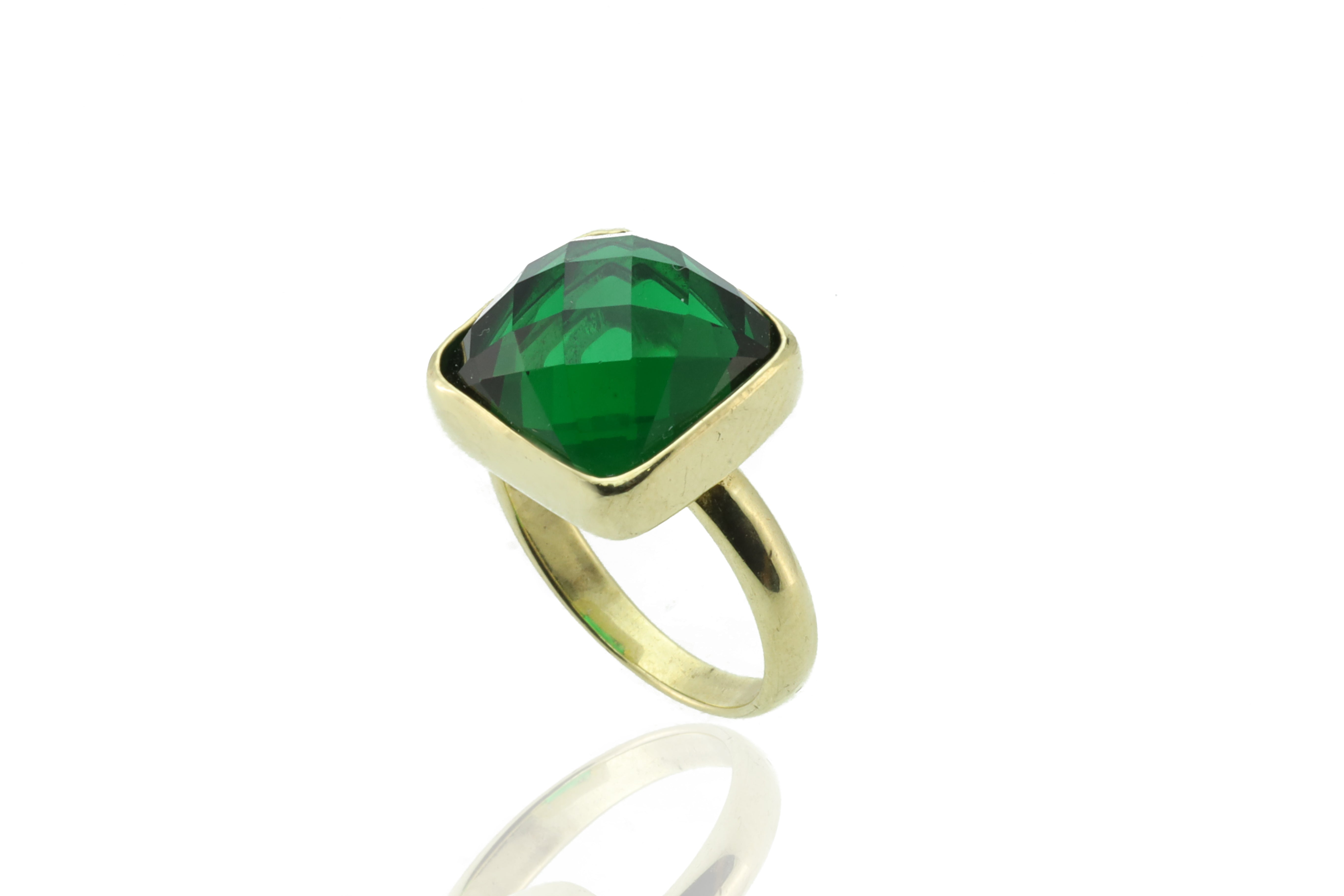 Square Cut Bezel Set Emerald Gemstone Gold Ring Rings Anemone Limited