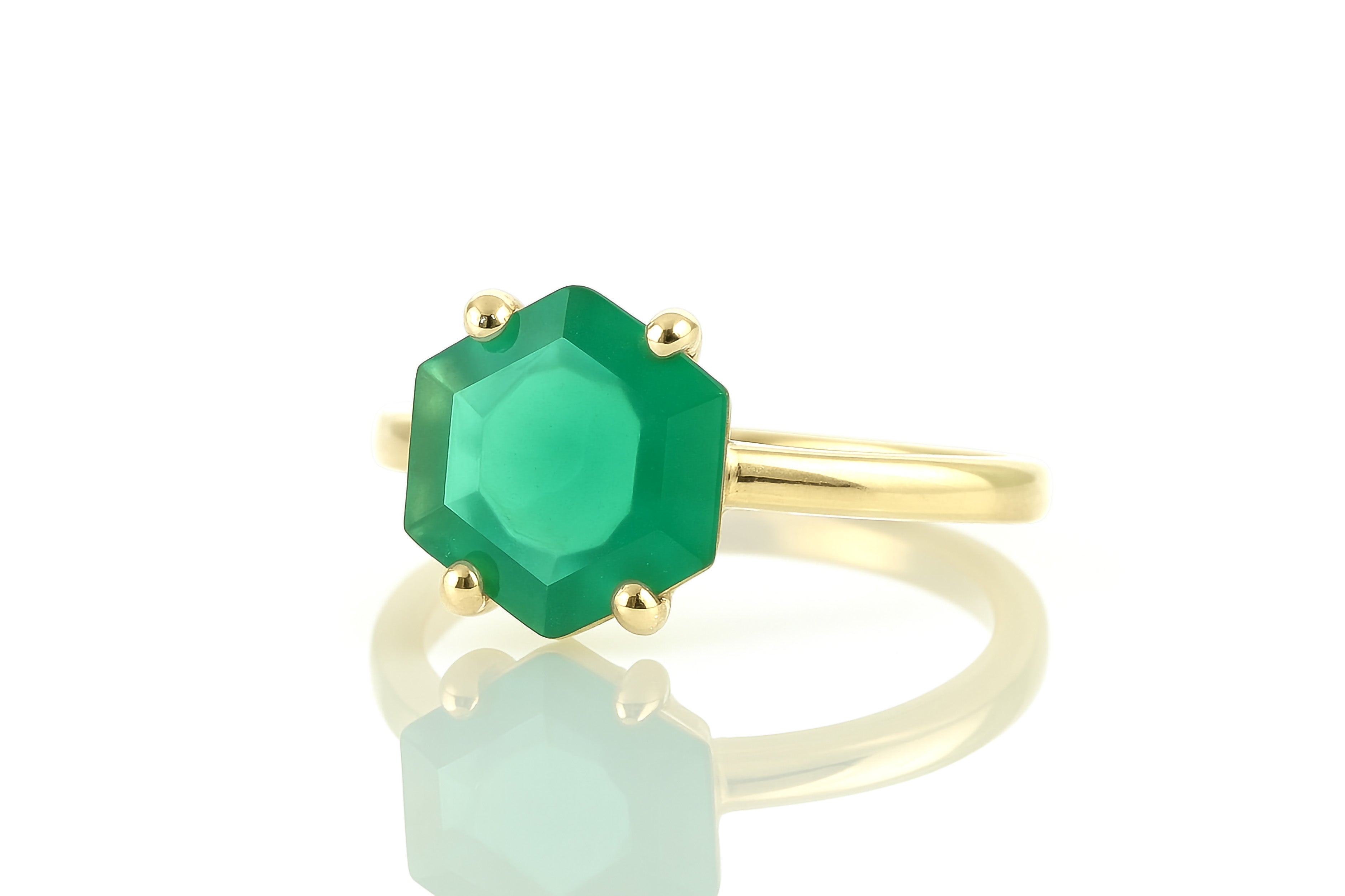 Artisan Green Emerald Gold Filled Ring Rings Anemone Unique