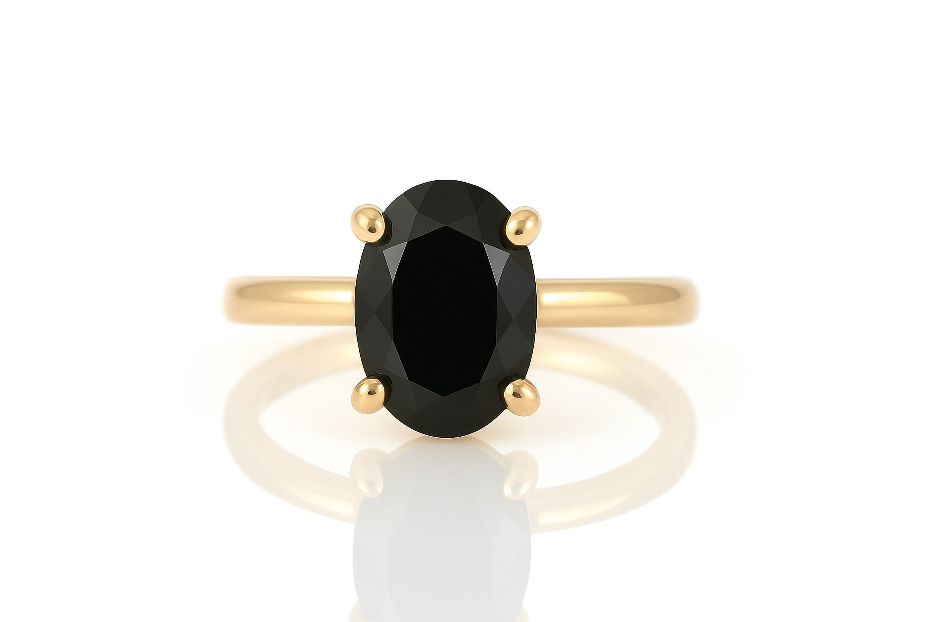 Delicate Oval Black Onyx Ring in 14k Gold Rings Anemone Unique