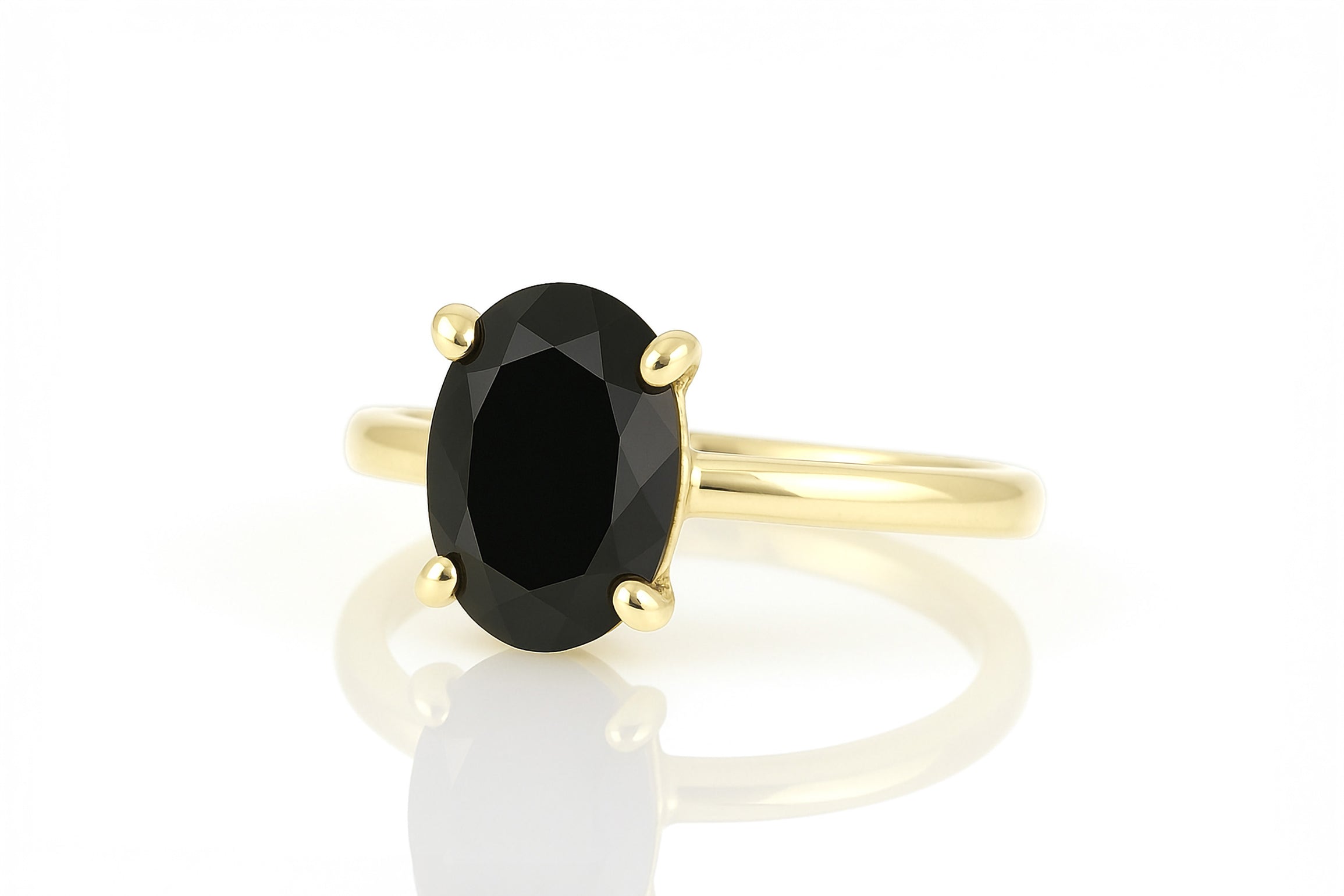Delicate Oval Black Onyx Ring in 14k Gold Rings Anemone Unique