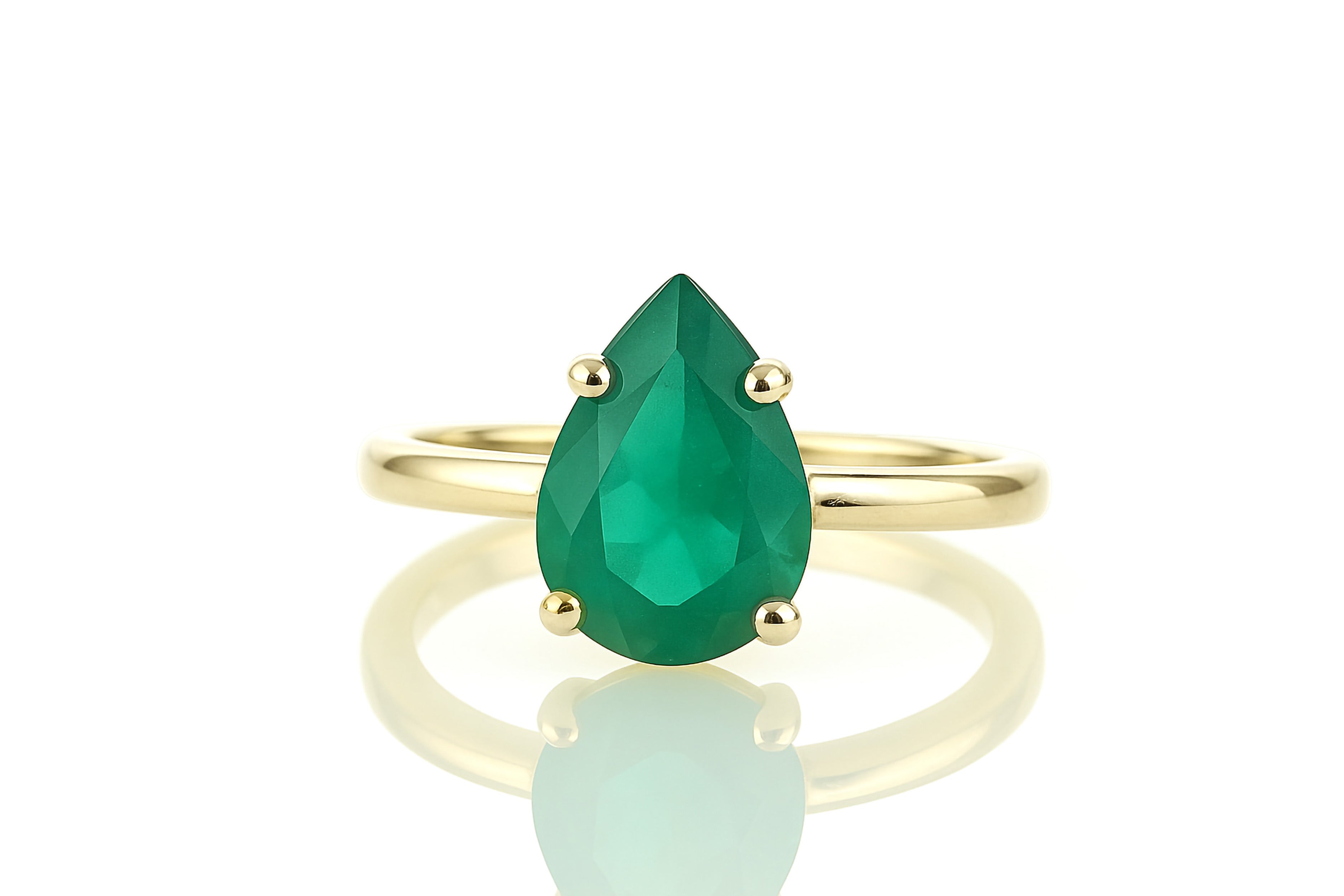 Pear Green Onyx Ring in 14K Gold Band Rings Anemone Unique
