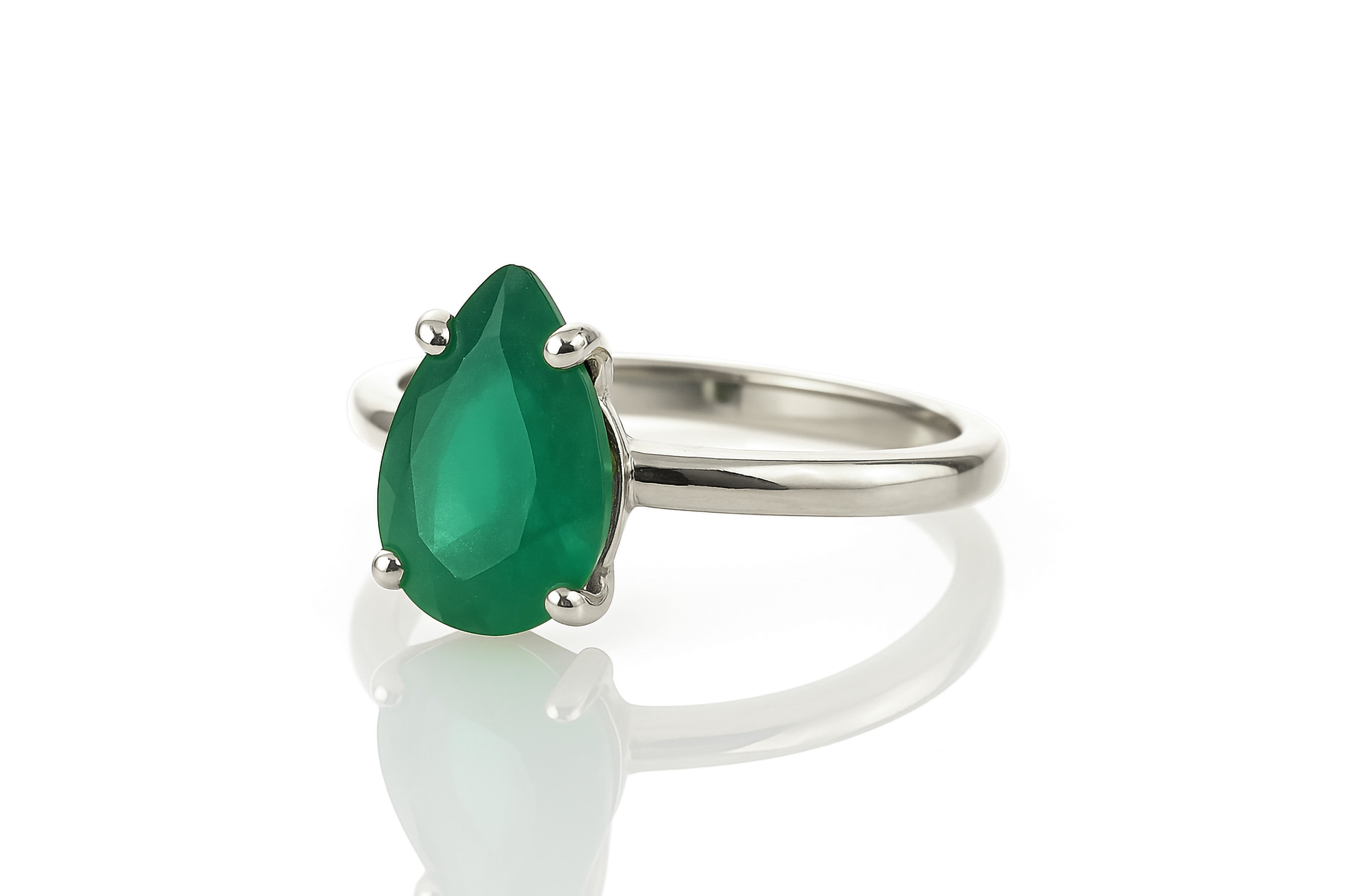 Pear-Cut Green Onyx Ring in 925 Sterling Silver Rings Anemone Unique