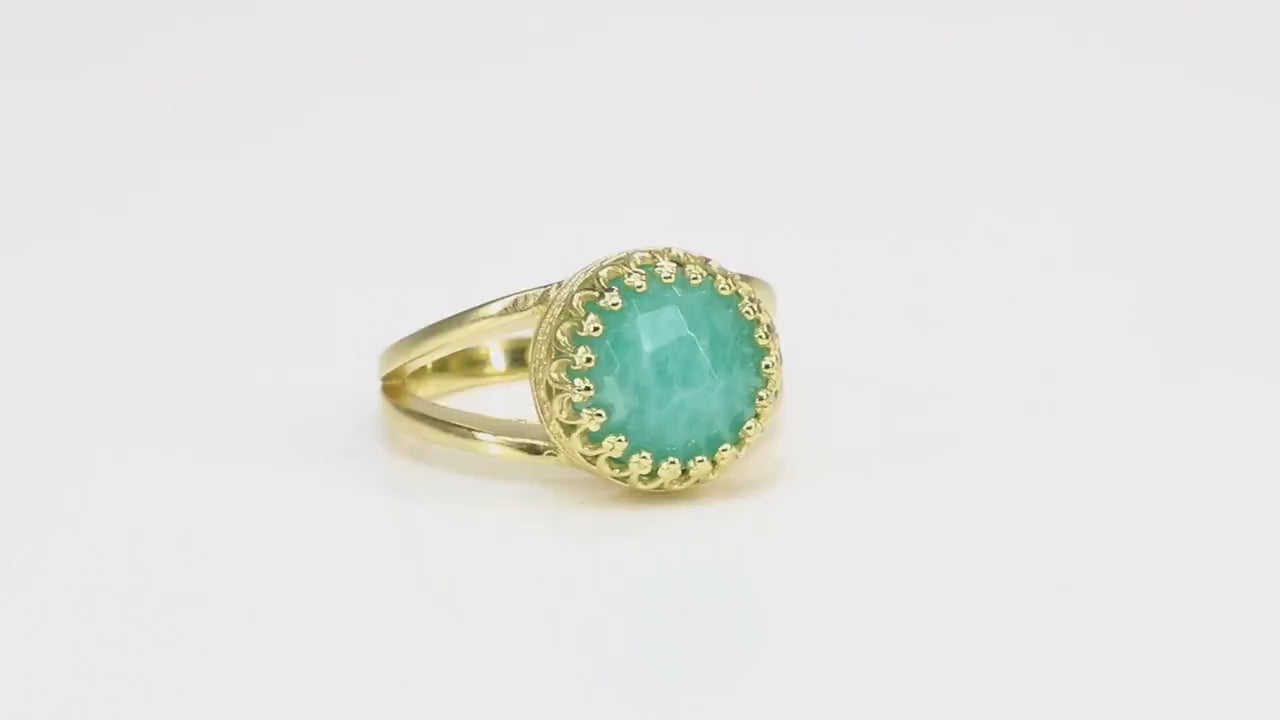 Glamorous Round Amazonite Ring in14K Rose Gold Rings Anemone Jewelry