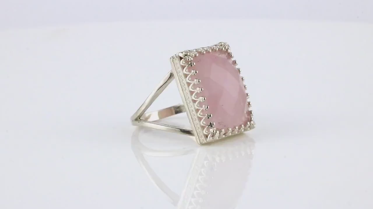Elegant Rose Quartz in 925 Sterling Silver Rings Anemone Jewelry