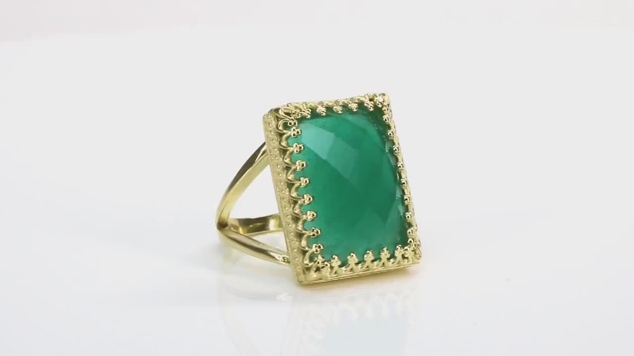 Lovely Green Onyx in 925 Sterling Silver Ring Rings Anemone Jewelry