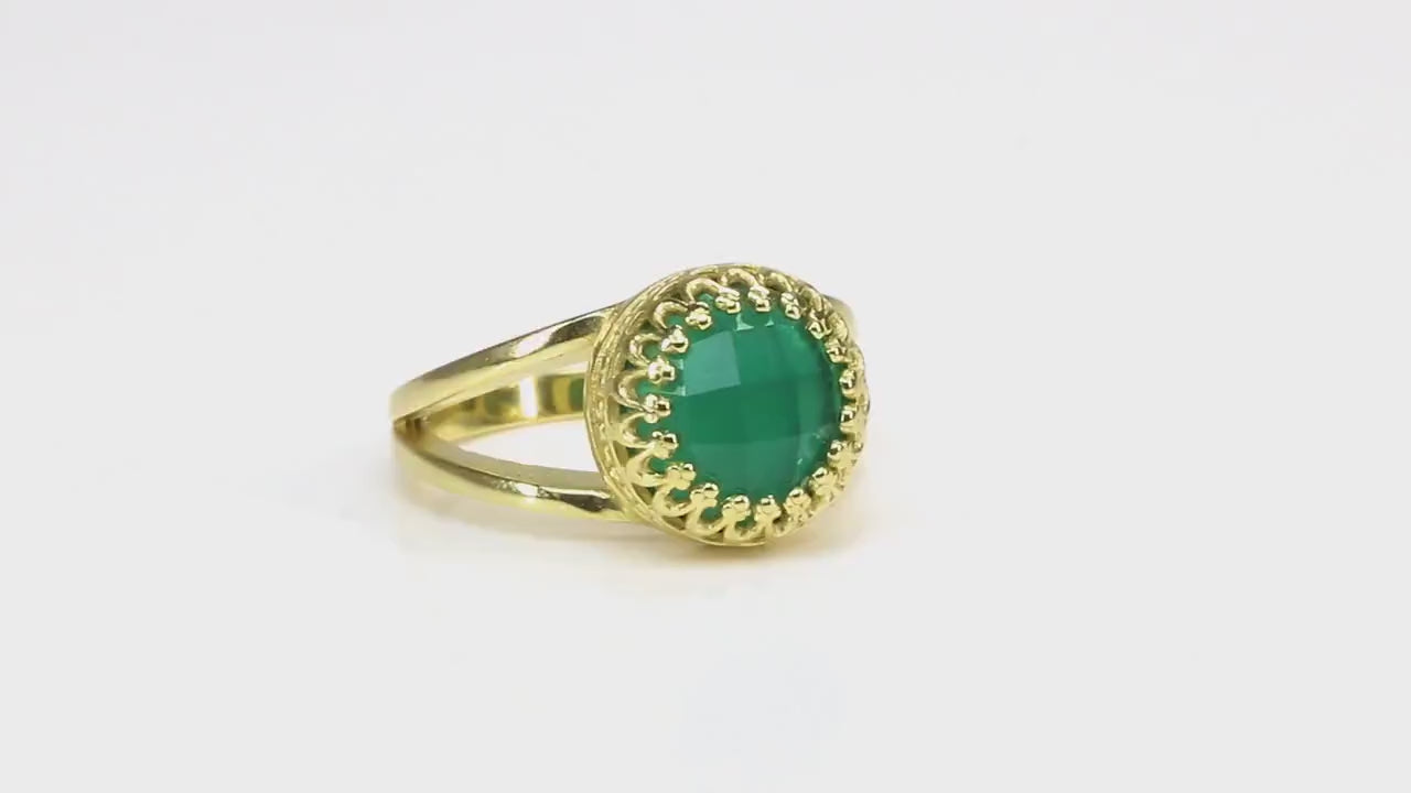 Rose Gold Filled Ring with Green Onyx Rings Anemone Jewelry