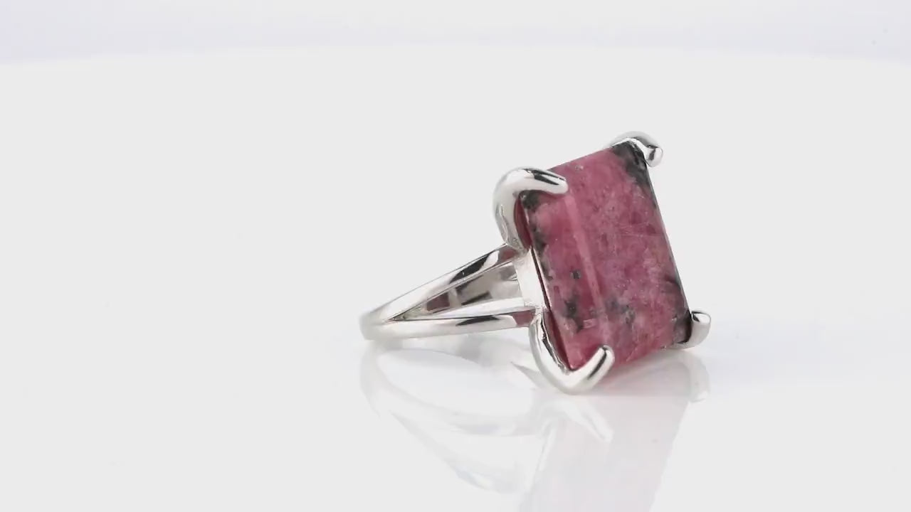 Artisan Rhodonite Ring with 925 Sterling Silver Ring Band Rings Anemone Jewelry