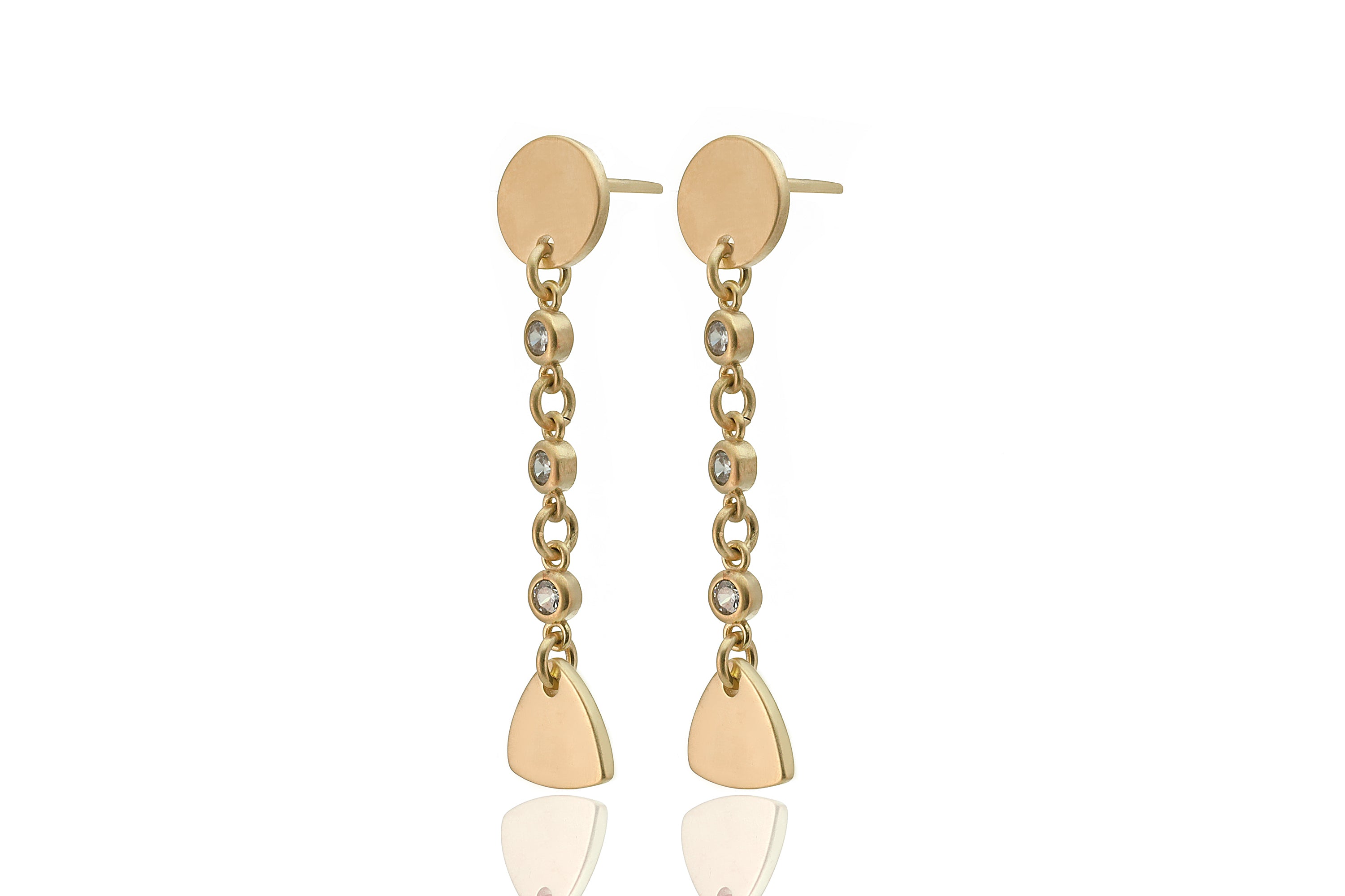 Matte Gold Dangle Earrings with Cubic Zircons Earrings Anemone Jewelry