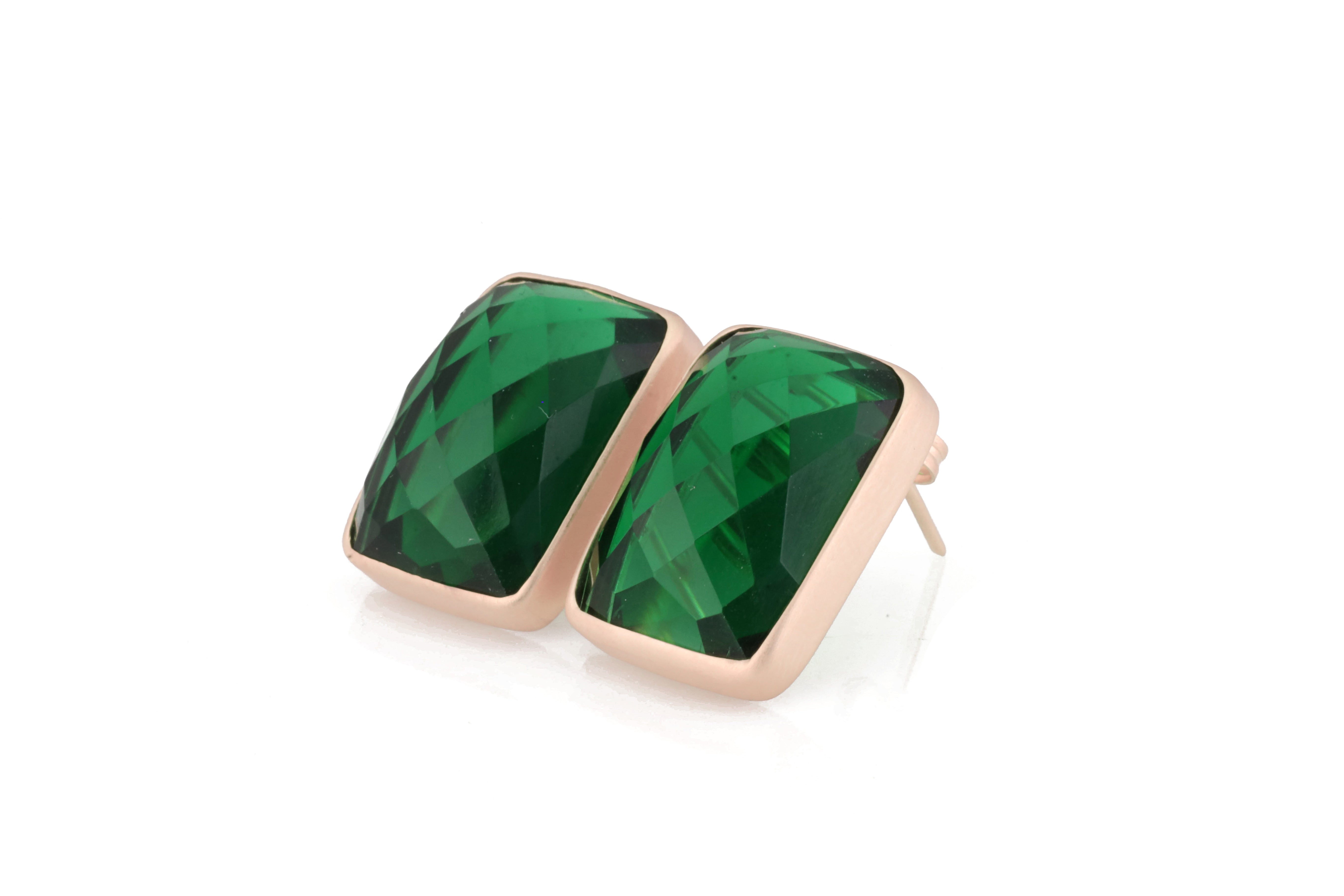 Rectangle Emerald Bezel Earrings in Gold Earrings Anemone Limited