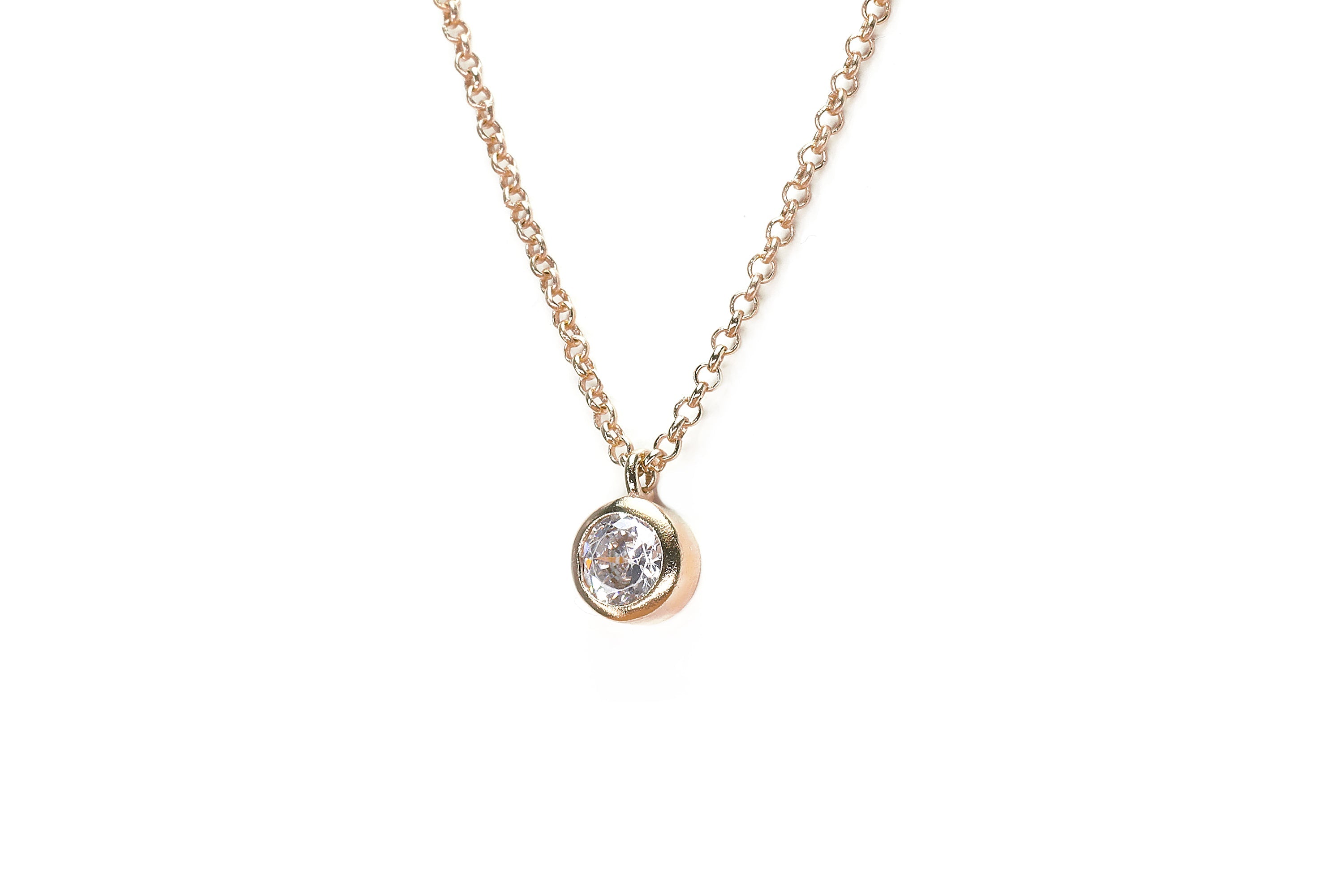Round Circular Cubic Zirconia Pendant Necklace in 14k Gold necklaces Anemone Unique