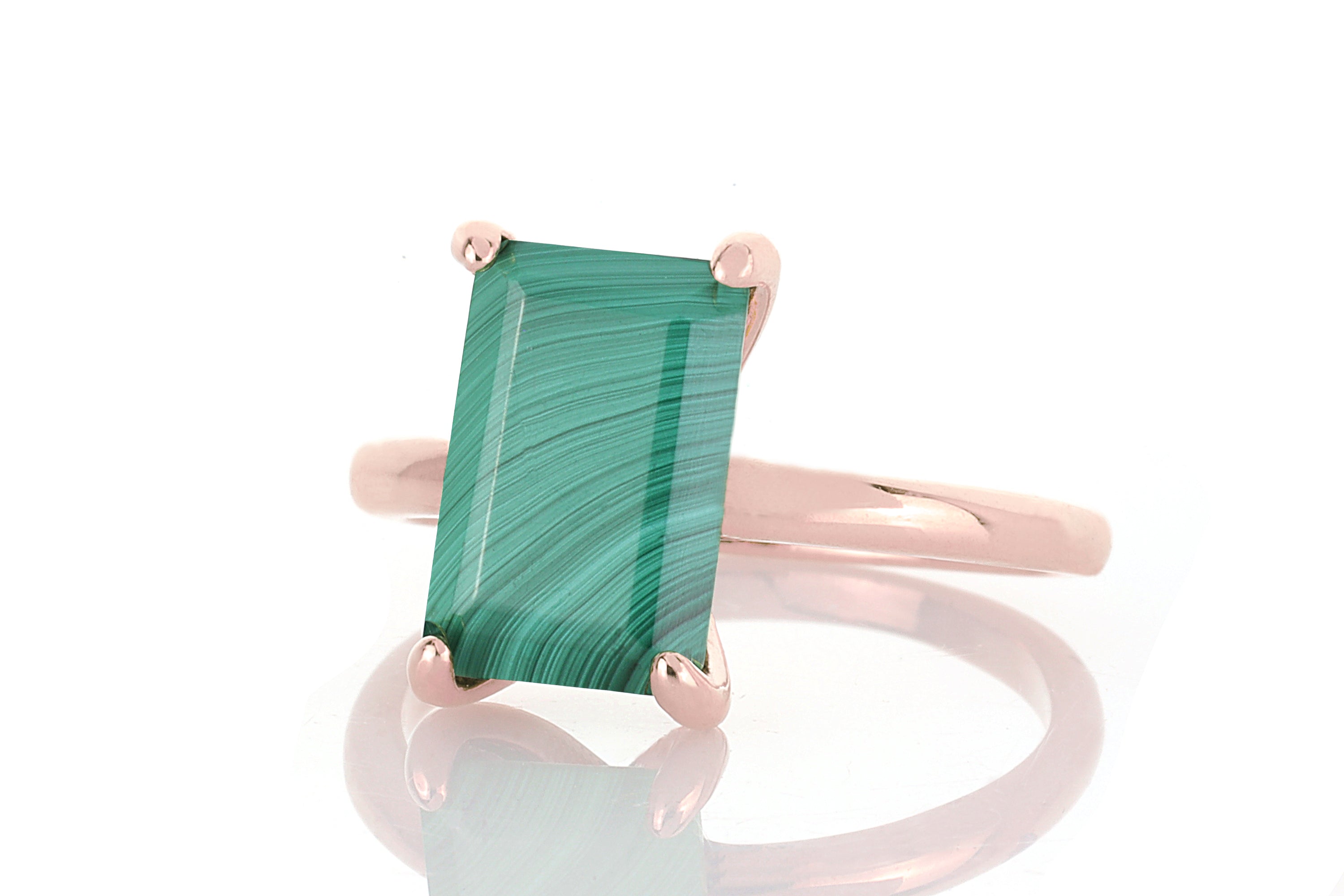 Handmade Malachite Rectangle Gold Stacking Ring Rings Anemone Unique