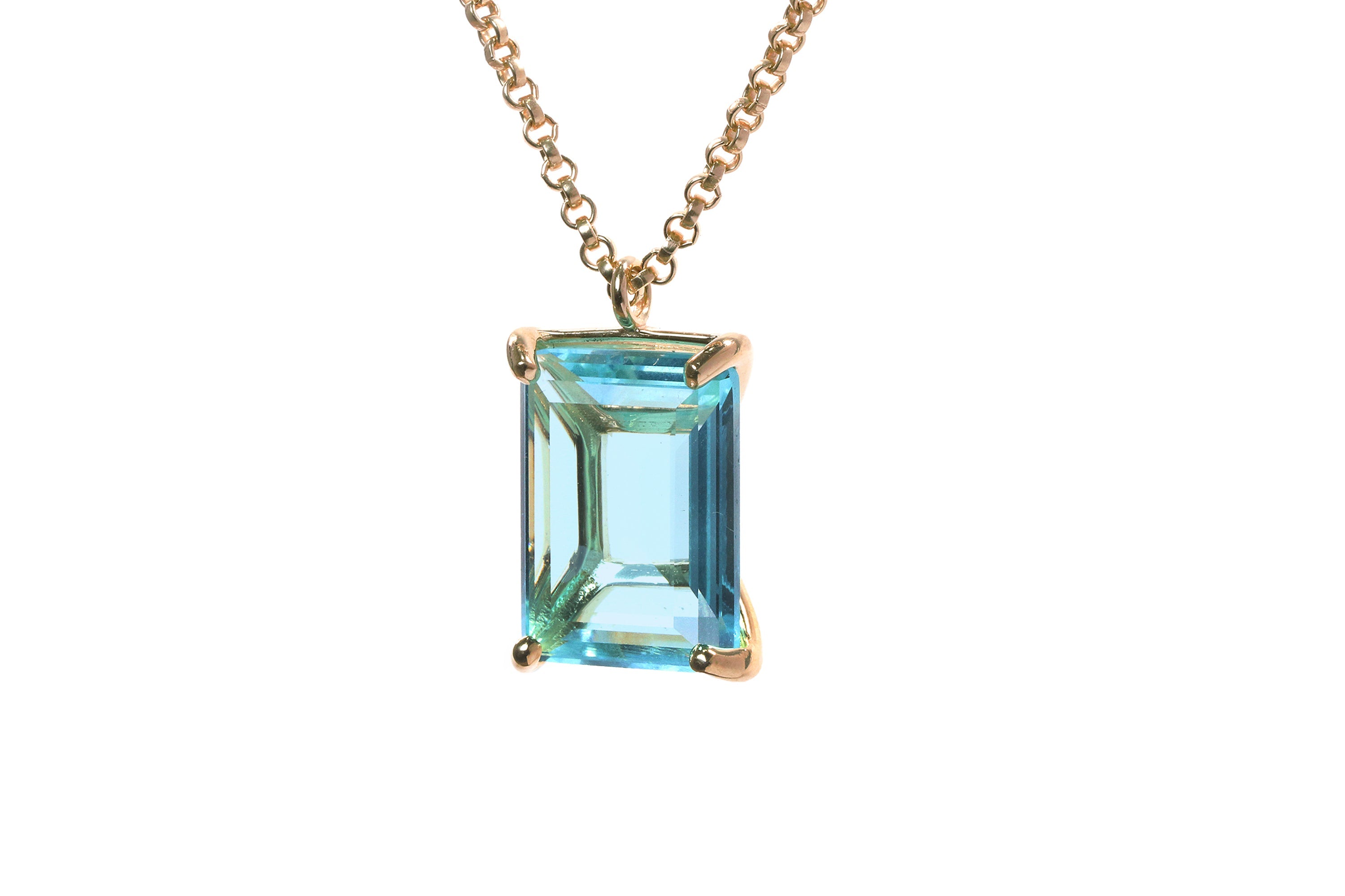 Rectangle Blue Topaz Rose Gold Necklace necklaces Anemone Jewelry