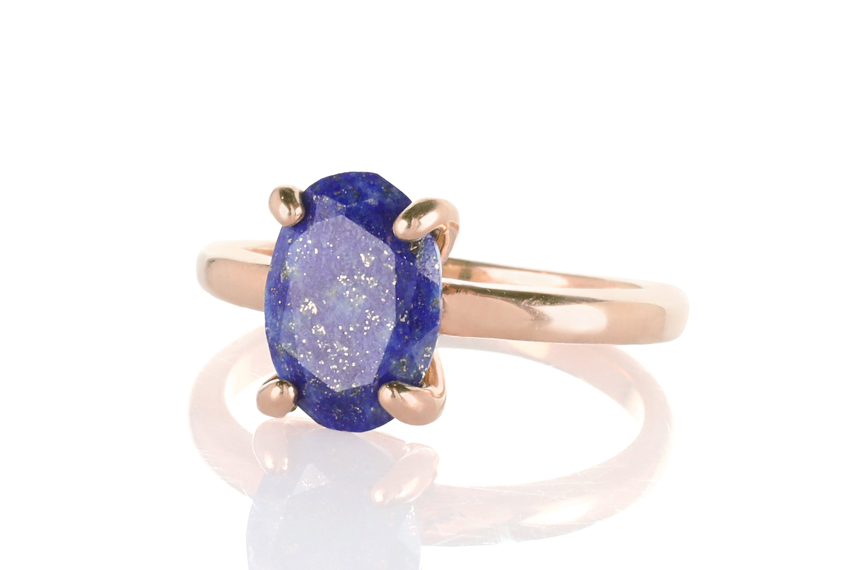 14K Gold Stackable Lapis Oval Gemstone Ring Rings Anemone Unique