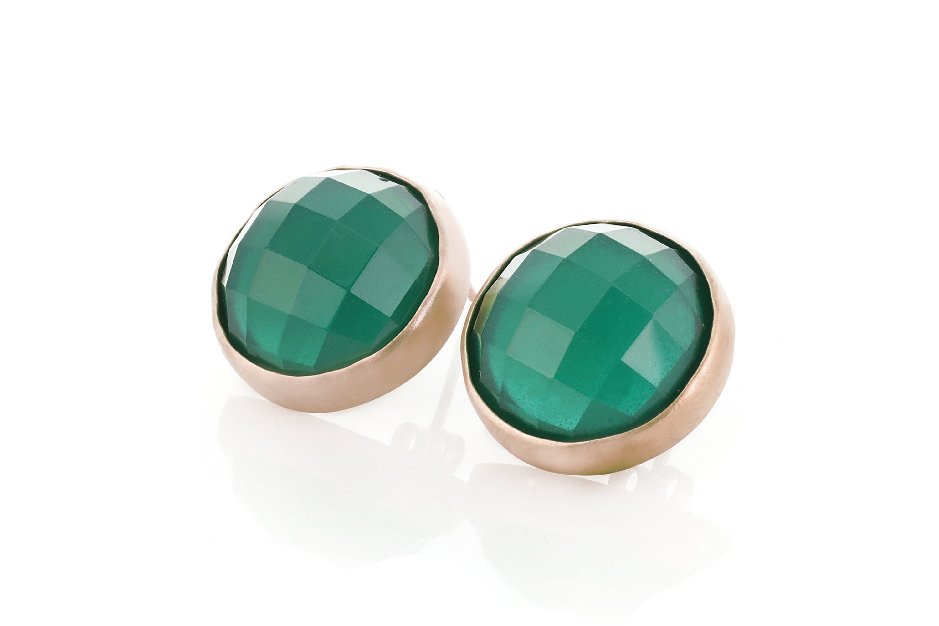 Vibrant 14k Gold Stud Green Onyx Bezel Set Earrings Earrings Anemone Limited
