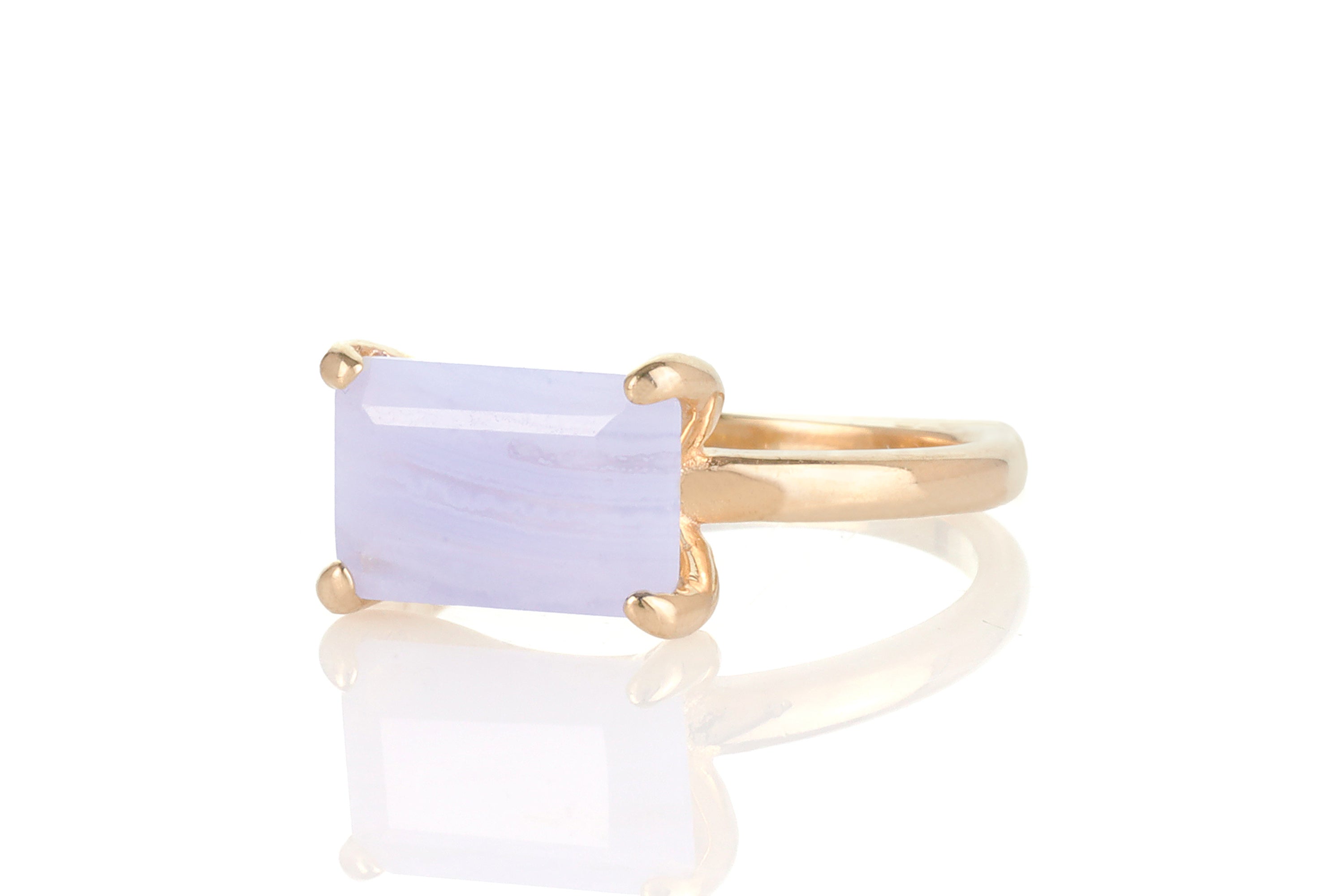 Horizontal Blue Lace Agate Rectangle Ring Rings Anemone Unique